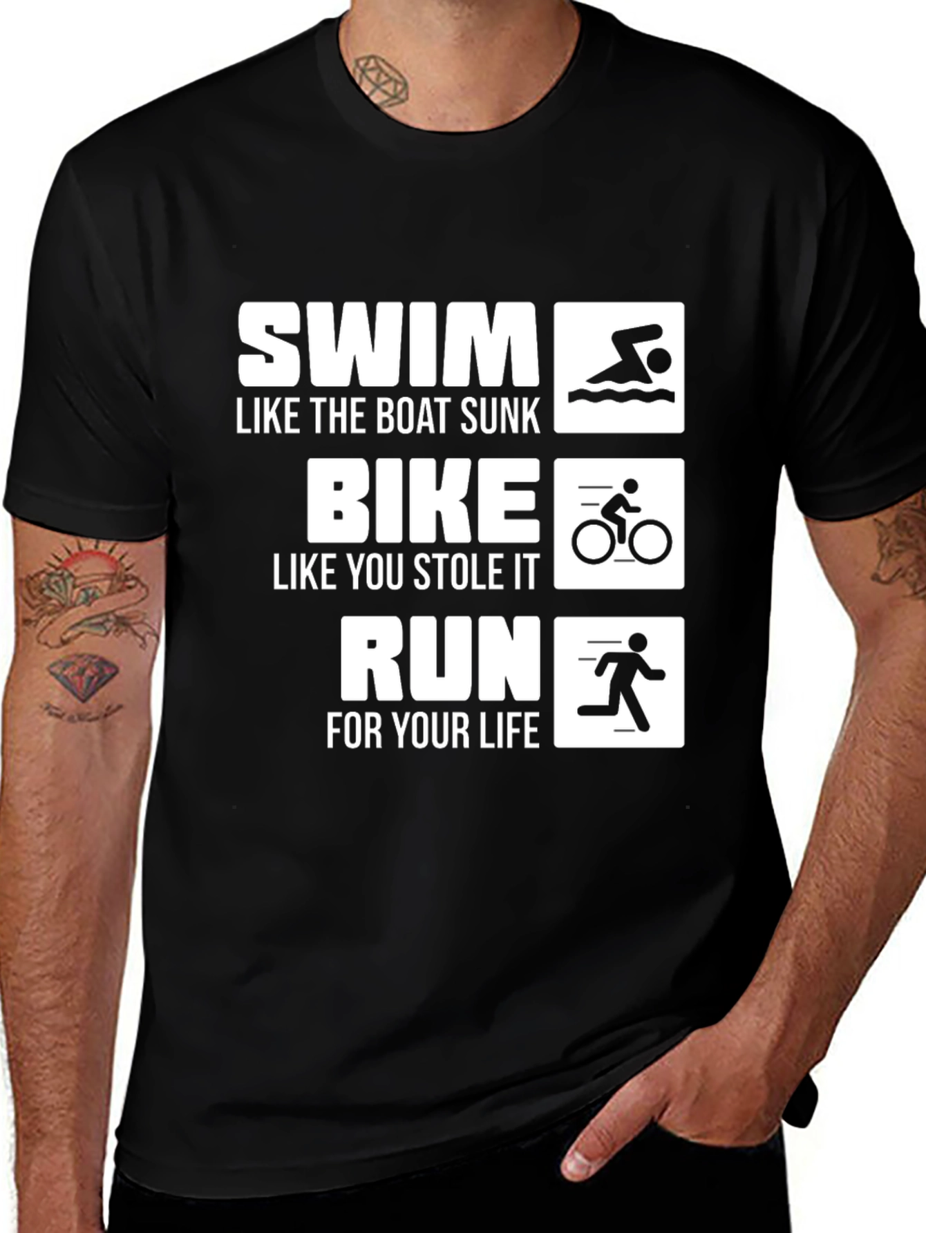 Variant 20 of Swim Bike Run Black T-Shirt
