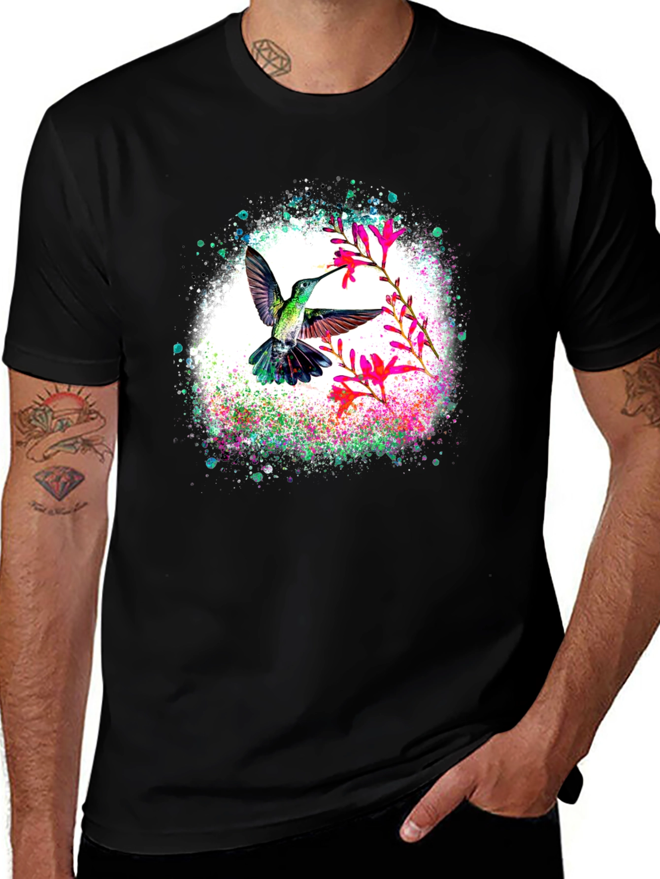 Variant 23 of Hummingbird Floral T-Shirt - Nature Lover's Tee