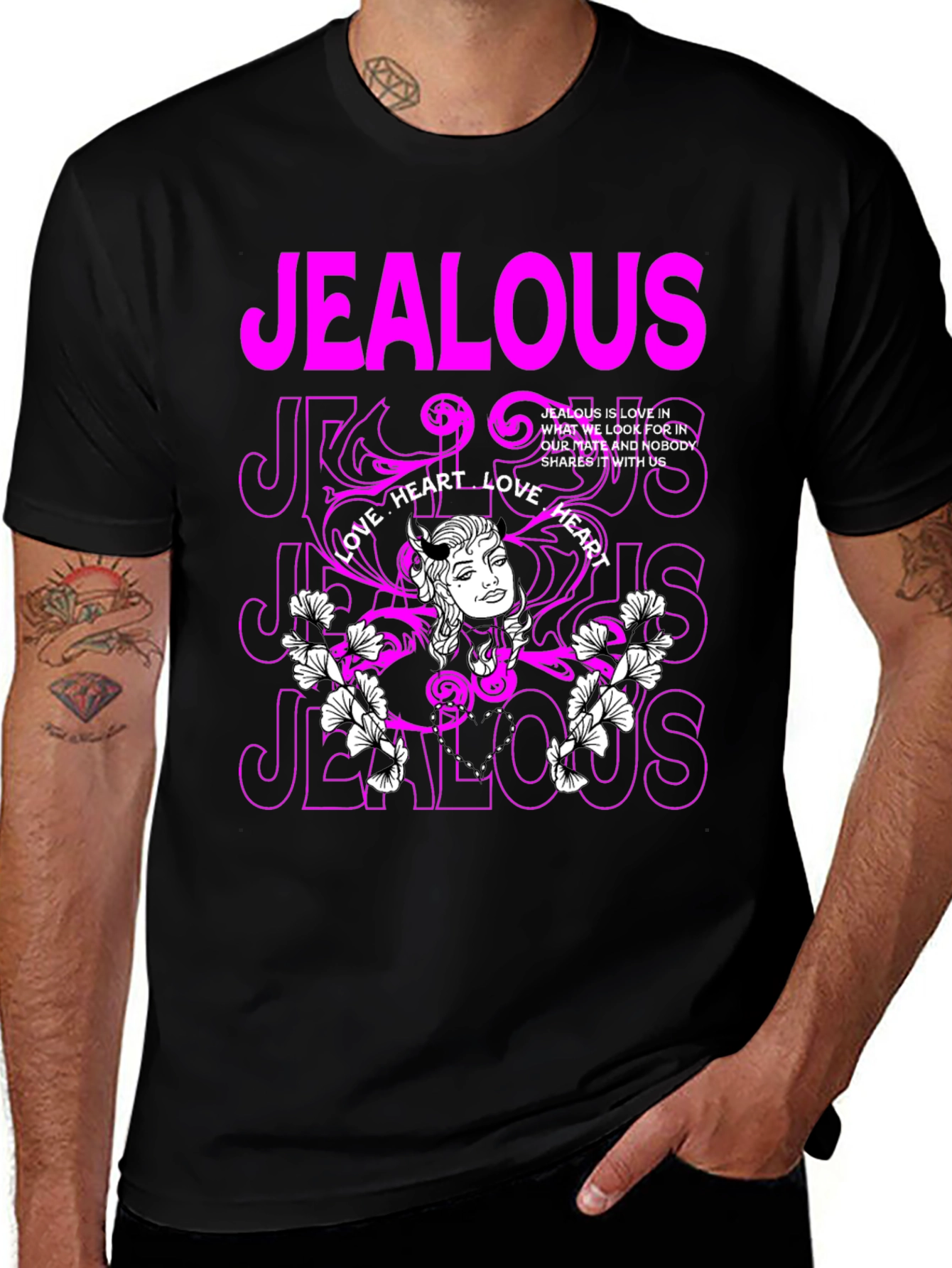 Variant 10 of Jealousy Love Graphic Tee - Black Unisex T-Shirt