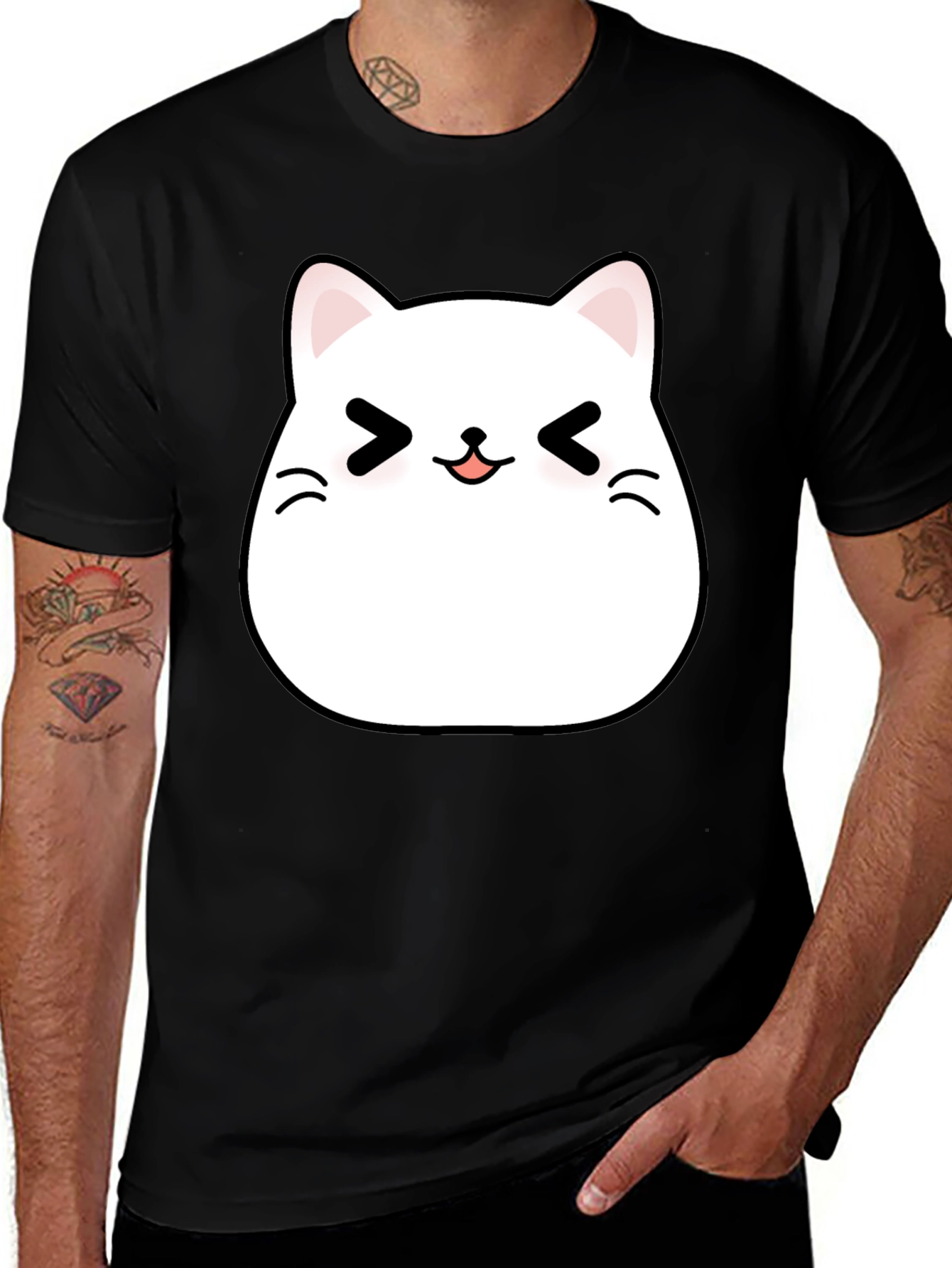 Variant 19 of Cute Kawaii Cat T-Shirt - Black Cotton Tee