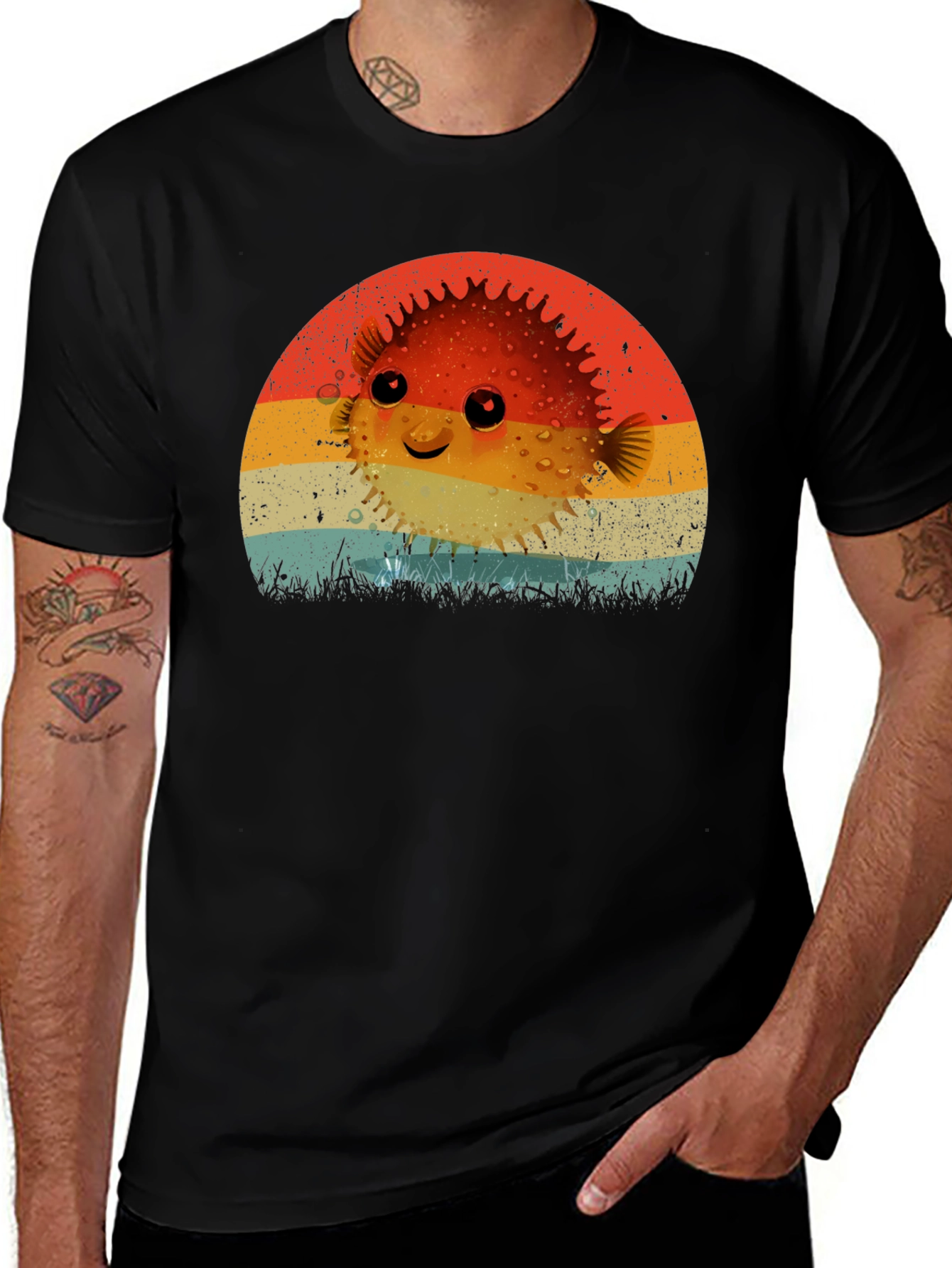 Variant 26 of Pufferfish Sunset T-Shirt - Cute Graphic Tee
