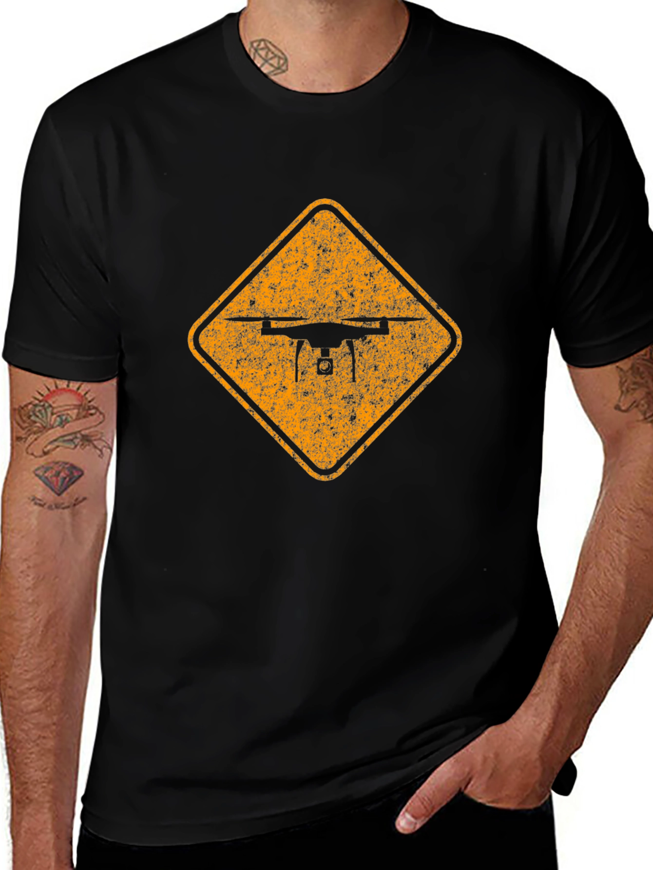 Variant 8 of Drone Crossing Sign - Men's Black Graphic Tee