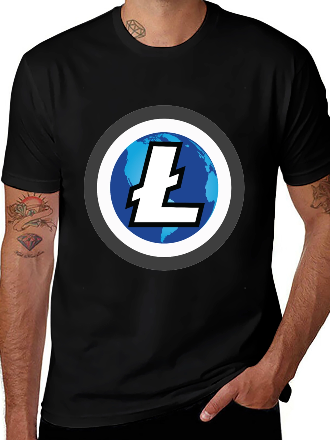 Variant 14 of Litecoin Crypto T-Shirt - Black, Round Neck