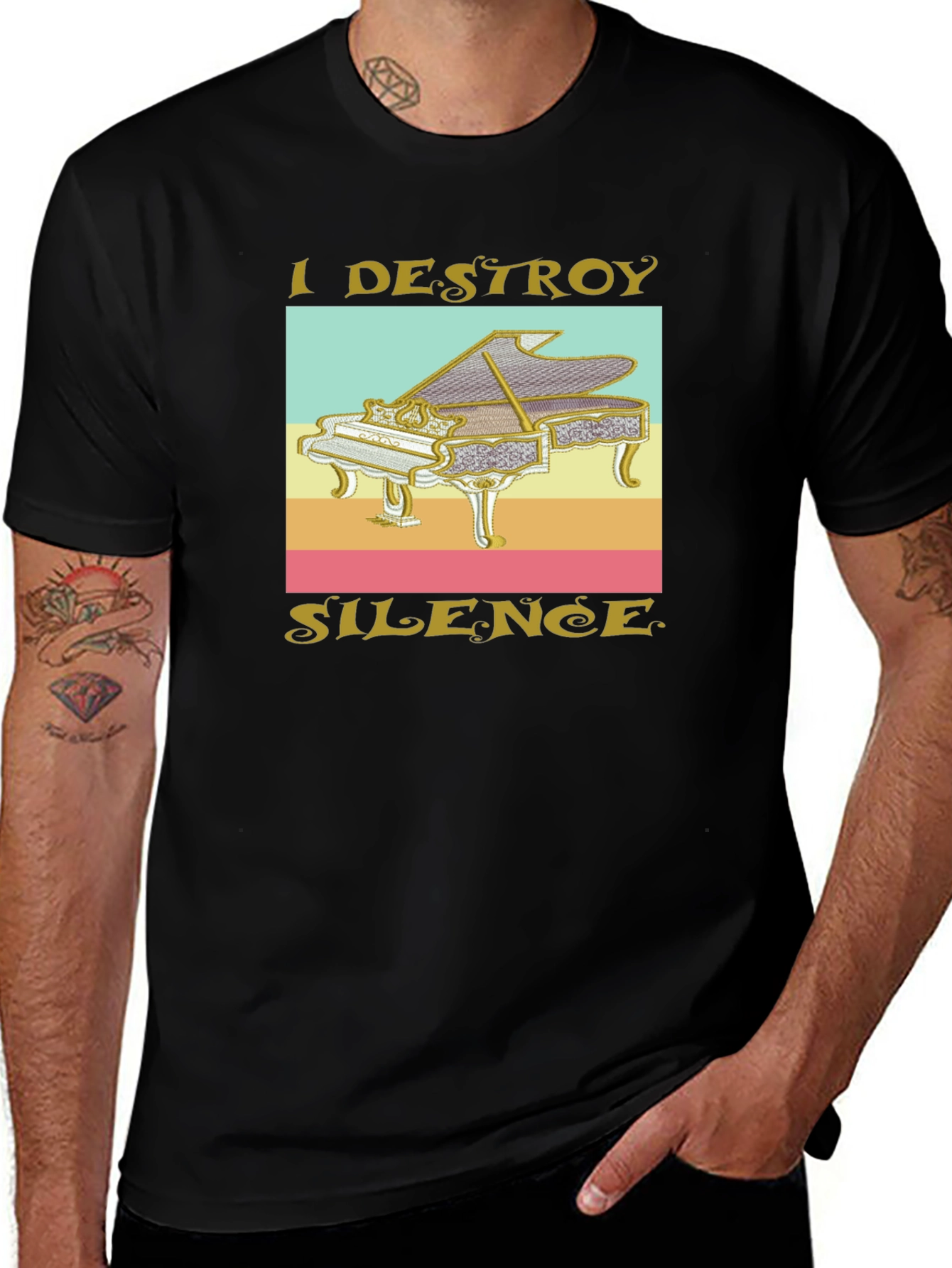 Variant 17 of I Destroy Silence Piano Graphic Tee - Musician Gift