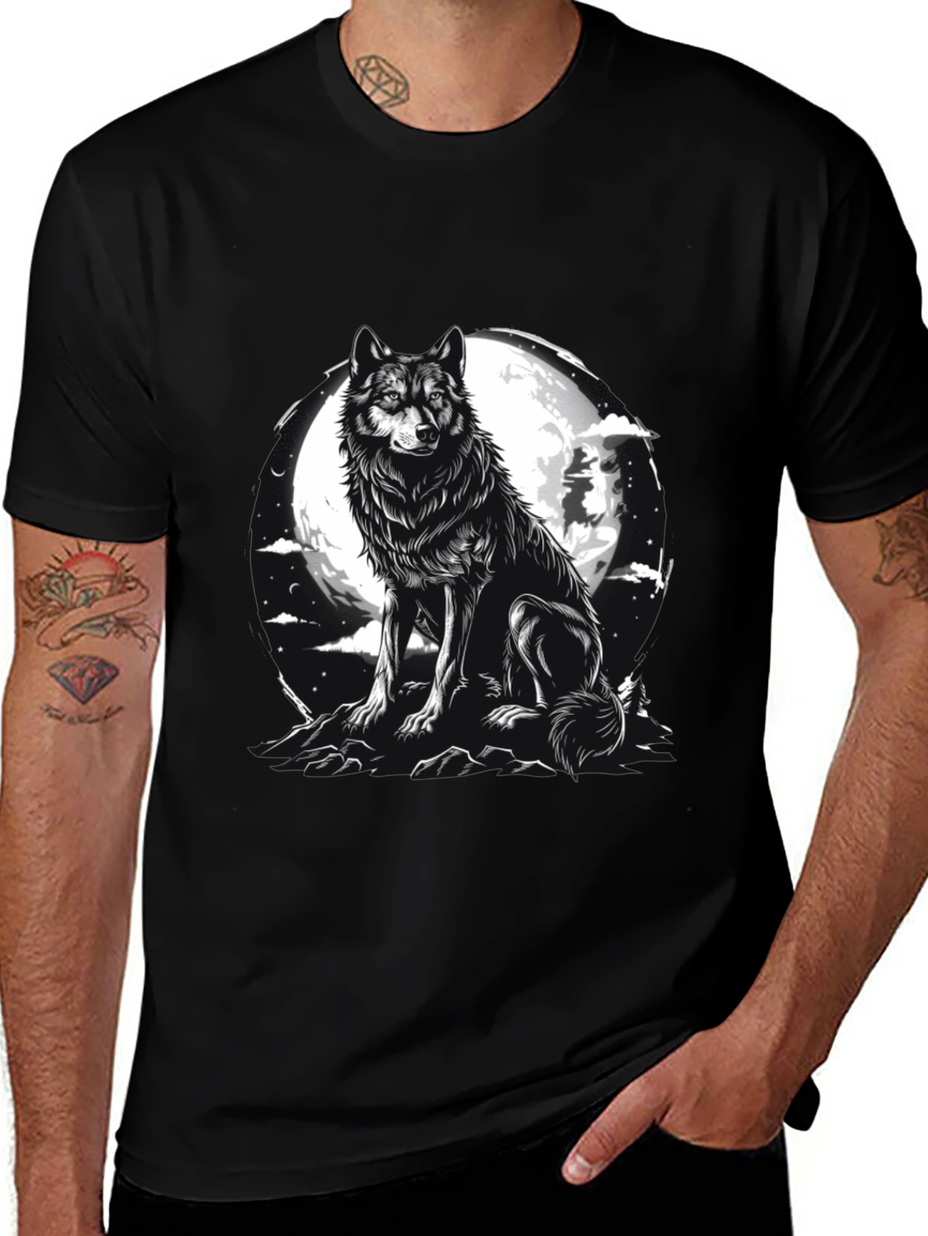 Variant 11 of Wolf Moon Graphic Tee - Black Cotton Blend