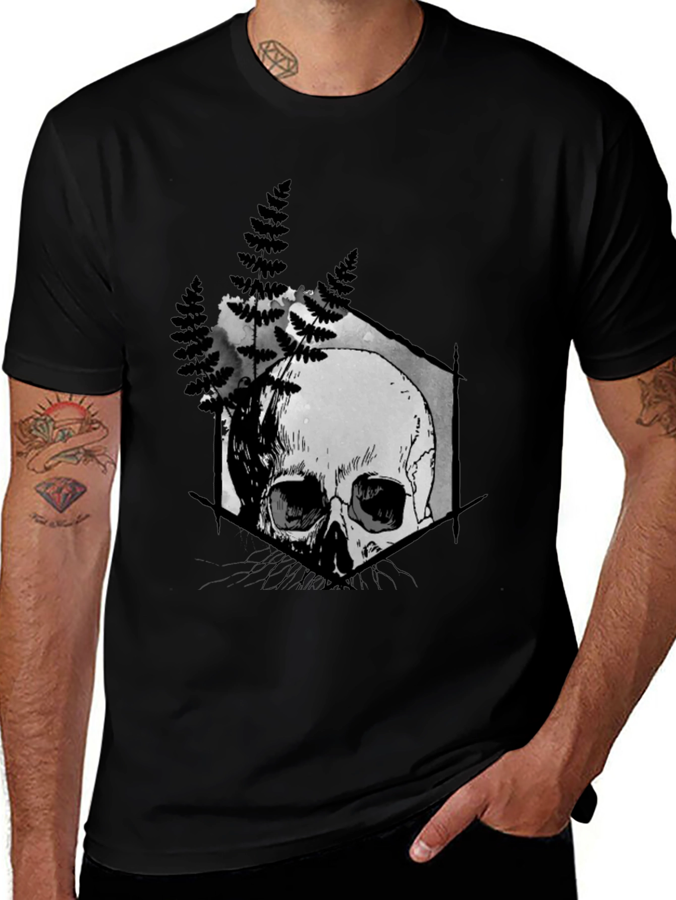 Variant 12 of Skull Fern Graphic Print Black T-Shirt