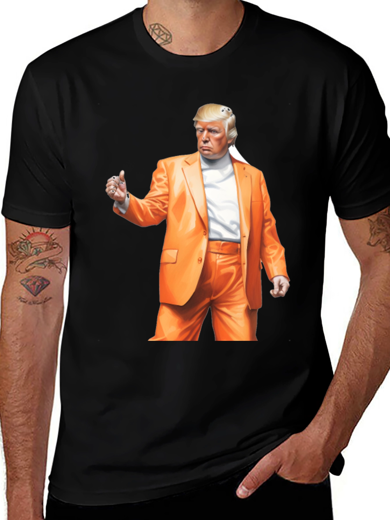 Trump Orange Suit Black T-Shirt