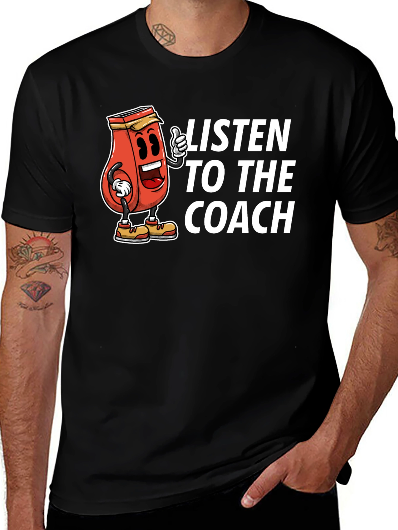 Variant 13 of Listen to the Coach Funny Cartoon Graphic Tee
