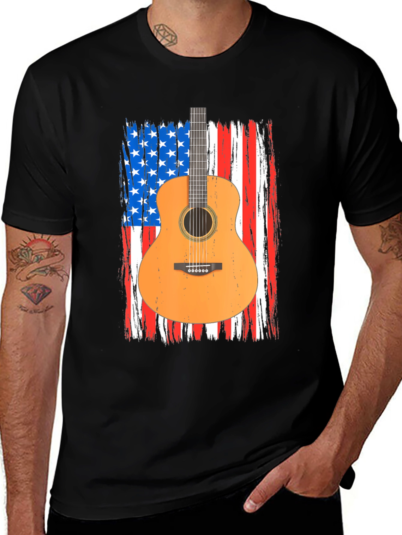 Variant 25 of American Flag Guitar T-Shirt - Patriotic Music Tee