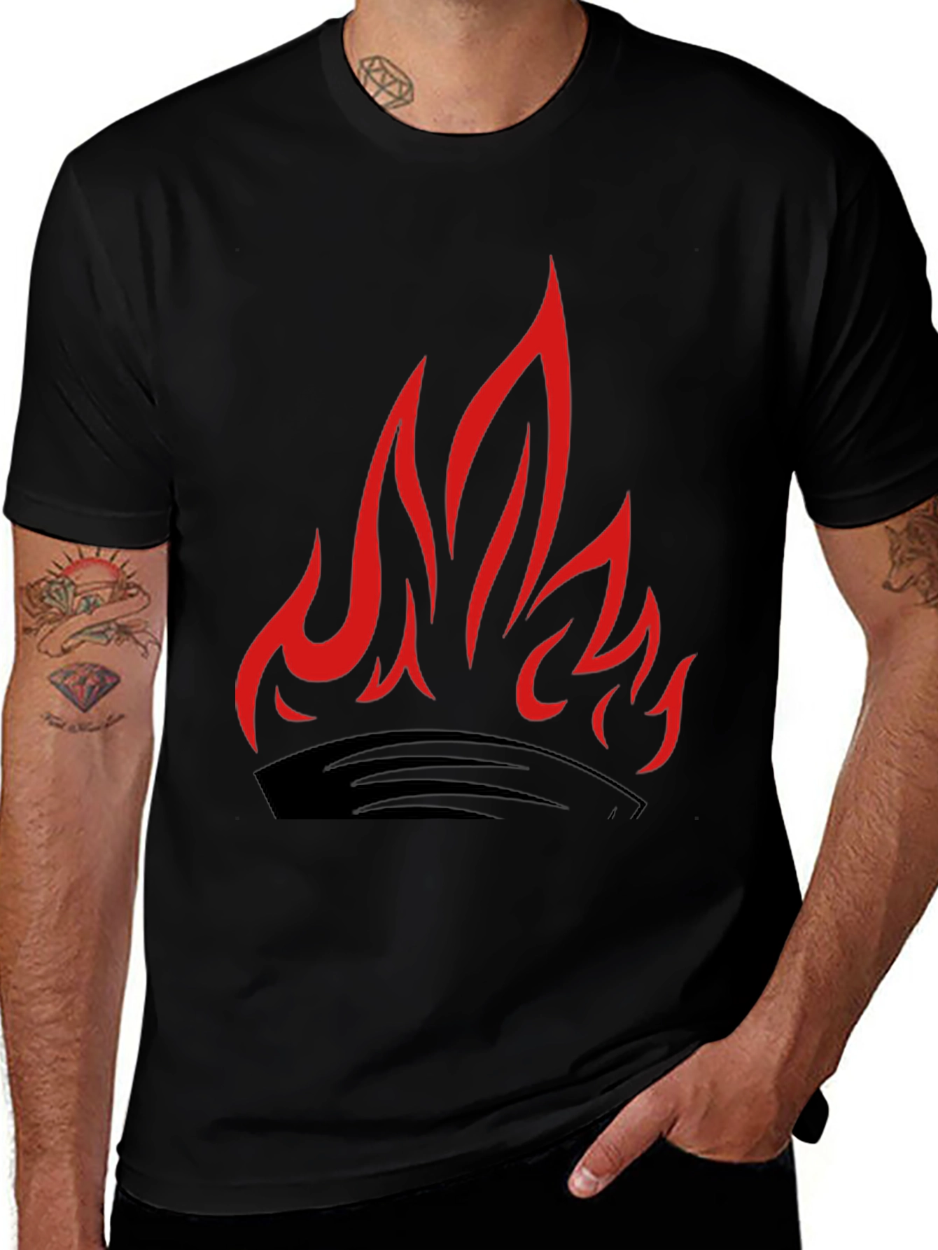 Variant 6 of Men's Black T-Shirt with Flame Graphic