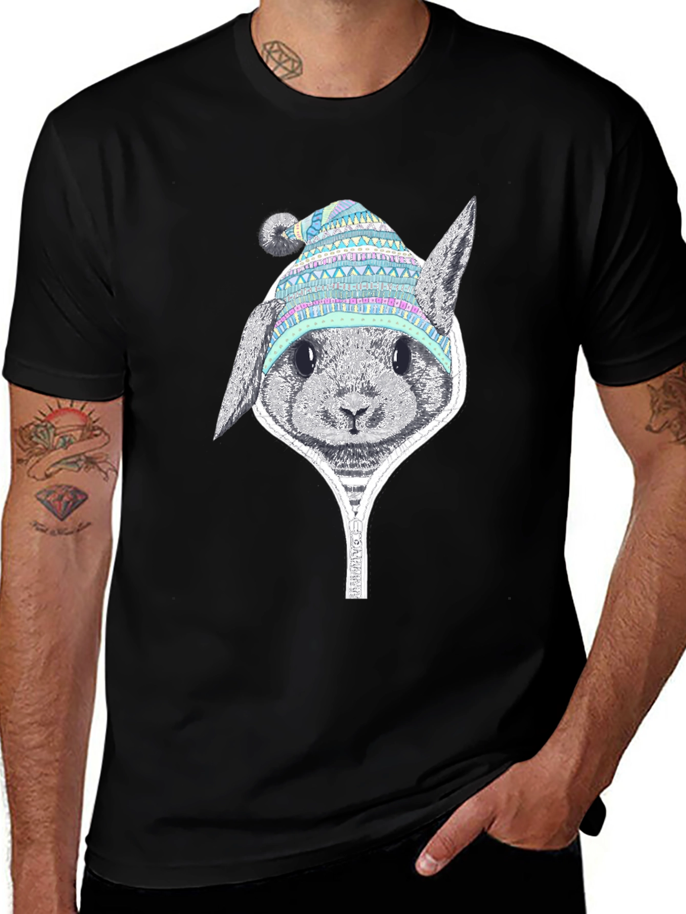 Rabbit Hat Graphic Tee - Soft Cotton Casual Wear