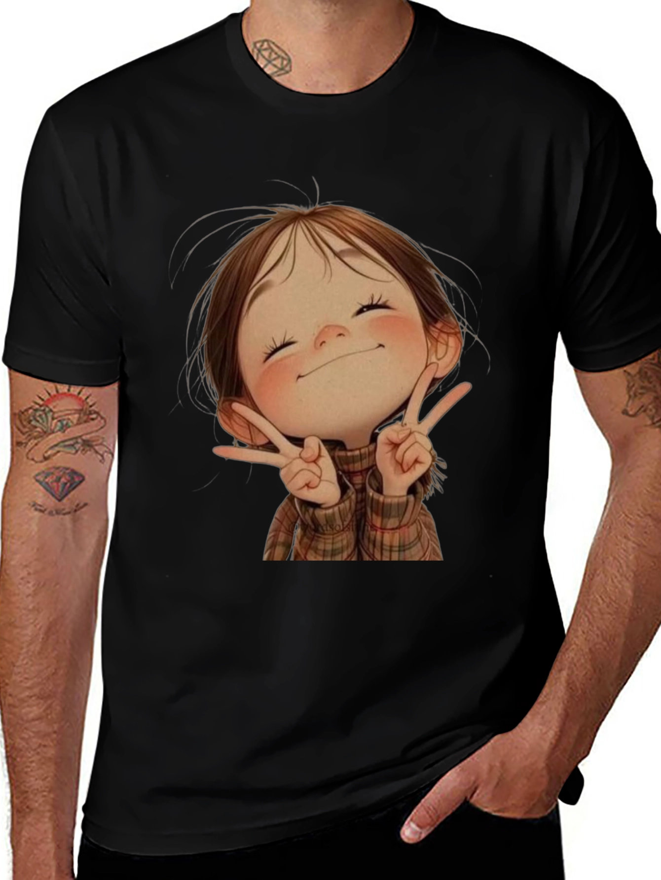 Variant 26 of Cute Cartoon Girl Black T-Shirt