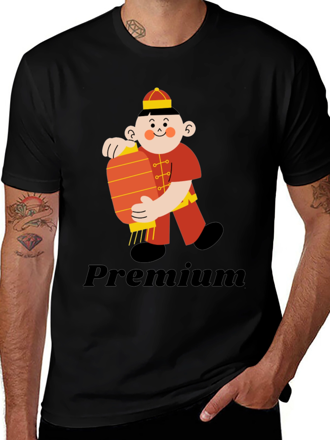 Variant 12 of Premium Black T-Shirt with Chinese Boy Graphic