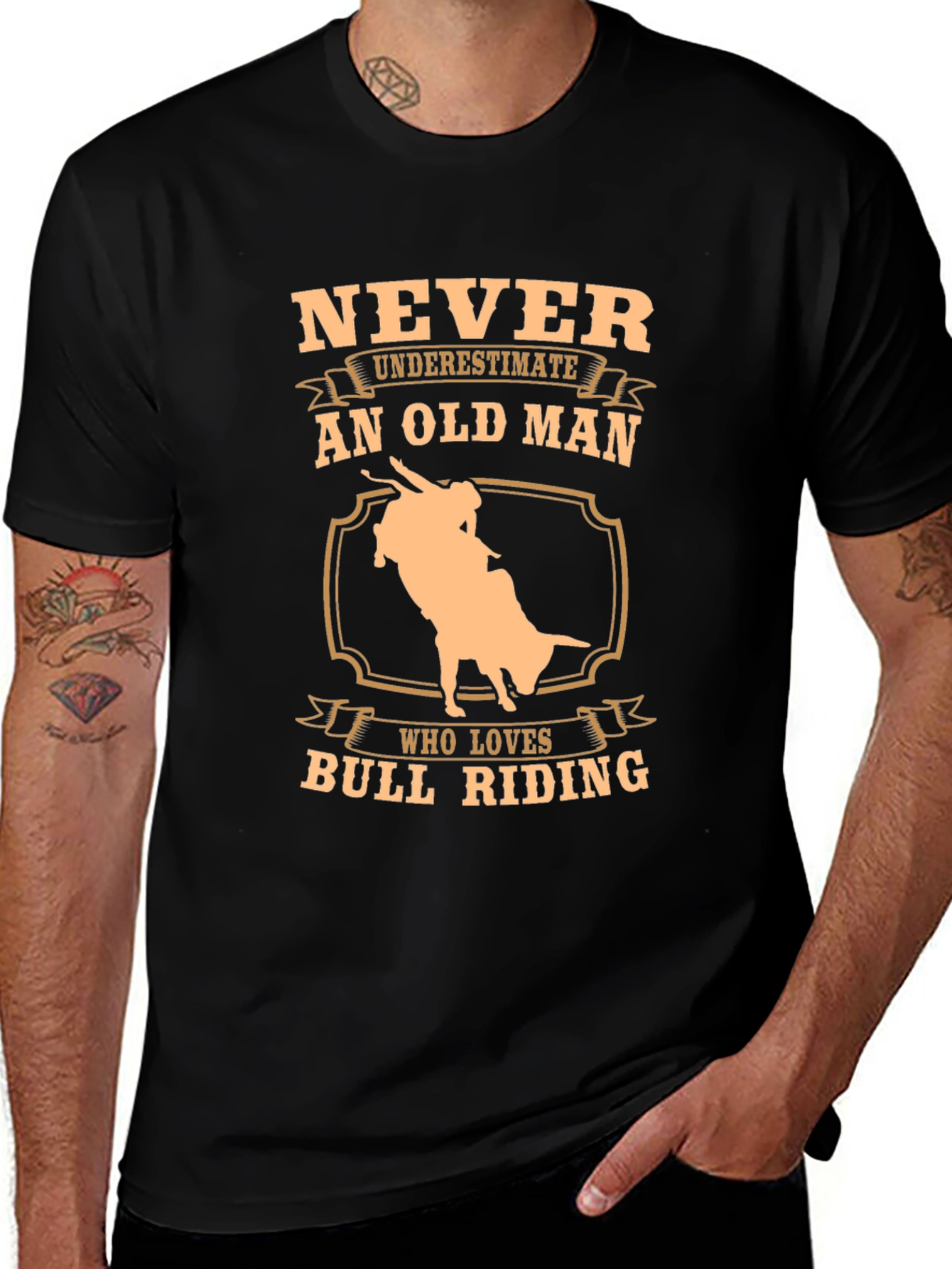 Variant 26 of Never Underestimate An Old Man Bull Riding T-Shirt