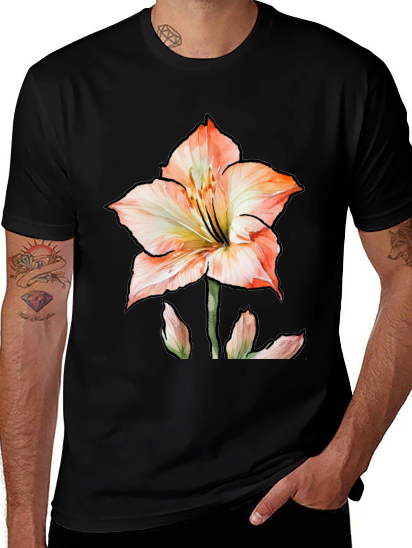 Variant 5 of Floral Print Black T-Shirt