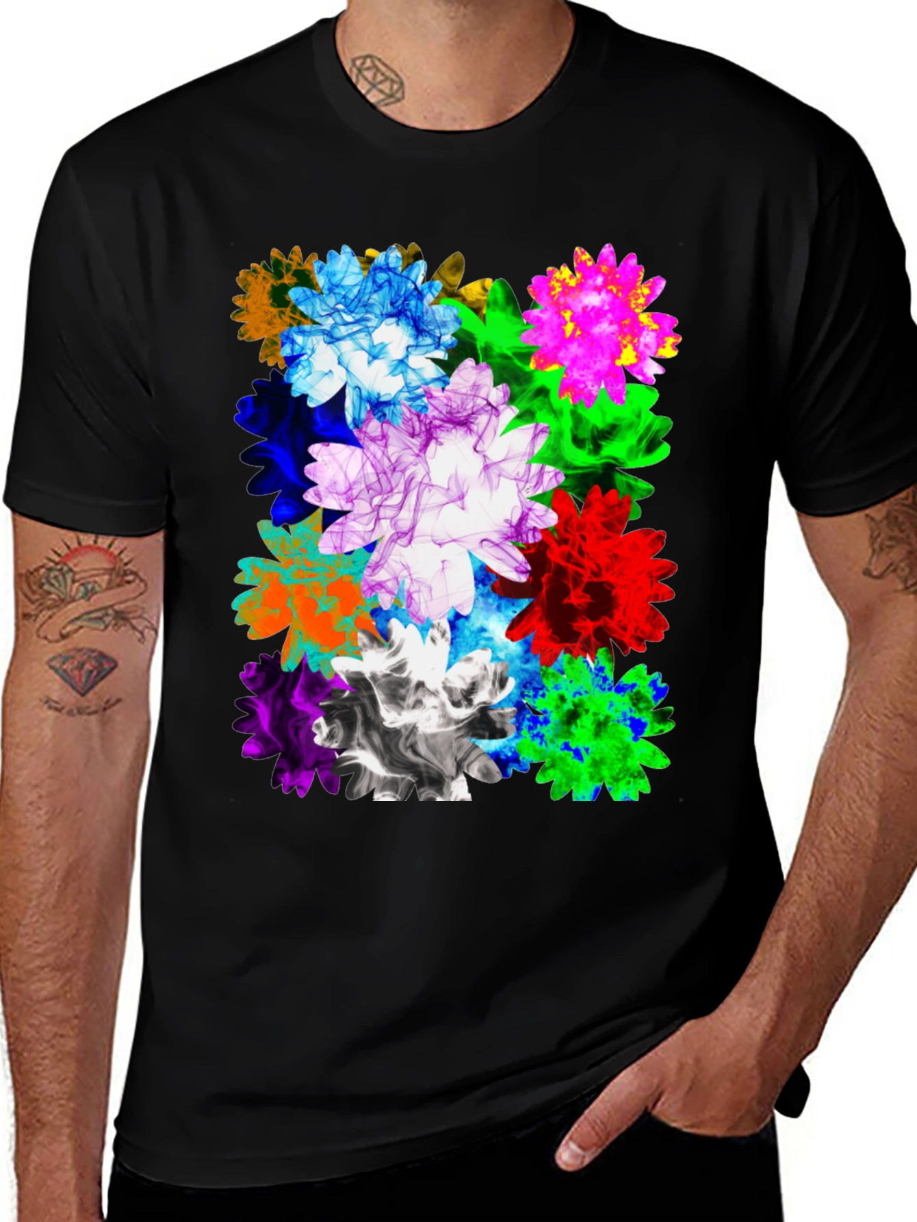 Variant 30 of Vibrant Floral Print Men's Black T-Shirt