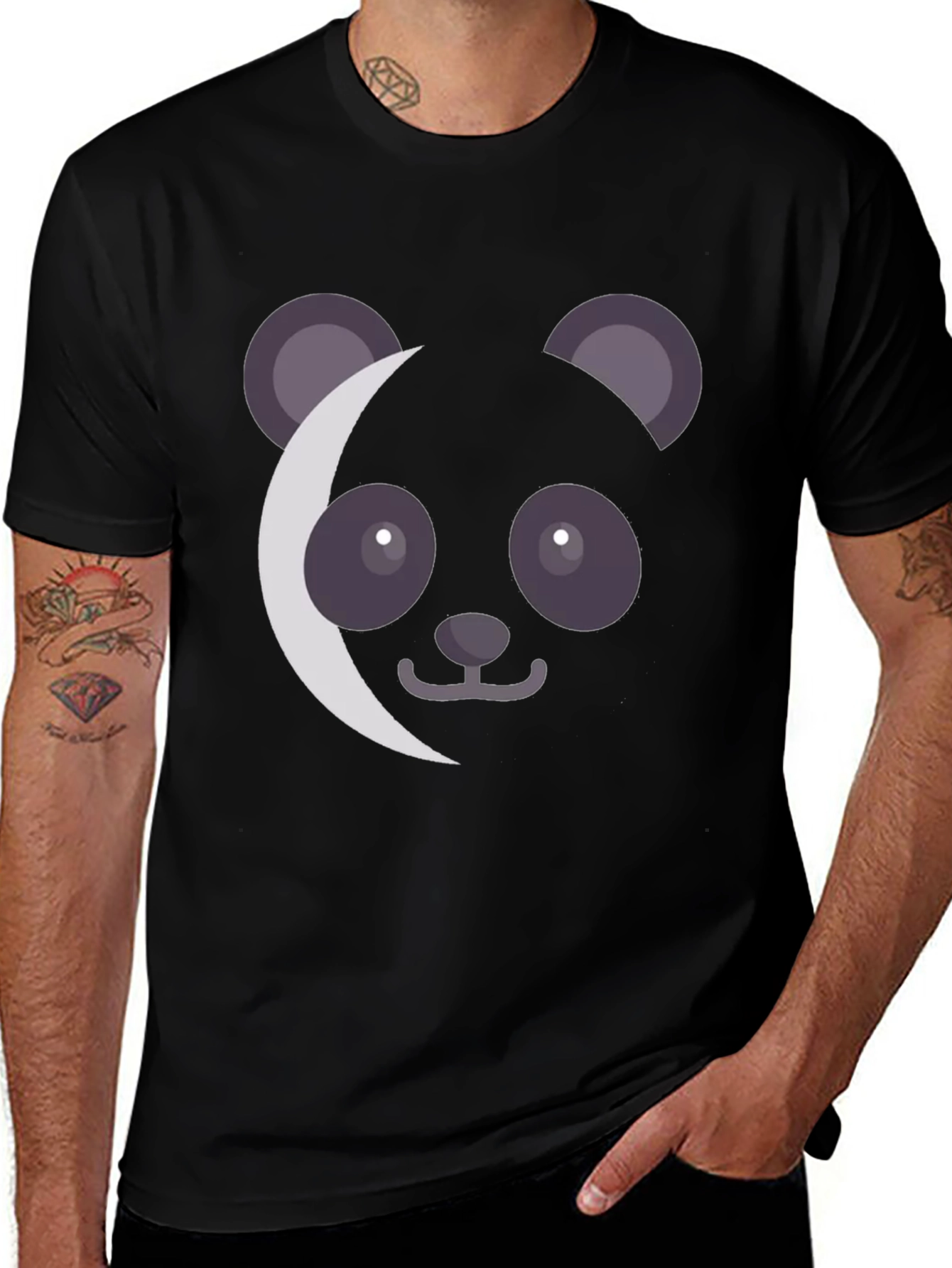 Panda Moon Graphic T-Shirt - Stylish Black Tee