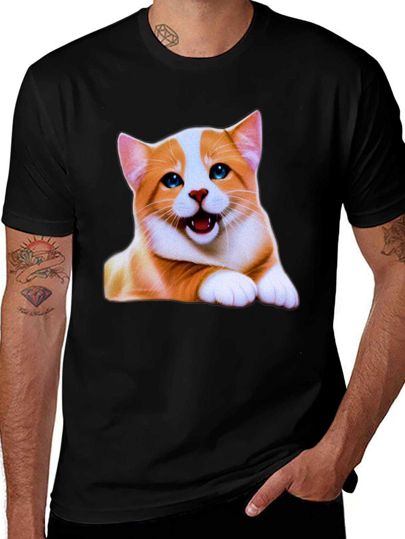 Variant 19 of Cute Cat Graphic Tee - Men's Black T-Shirt
