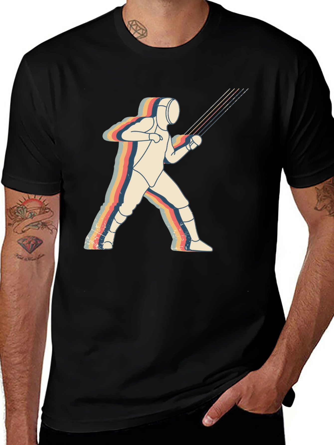 Variant 18 of Fencing Retro Graphic T-Shirt - Black