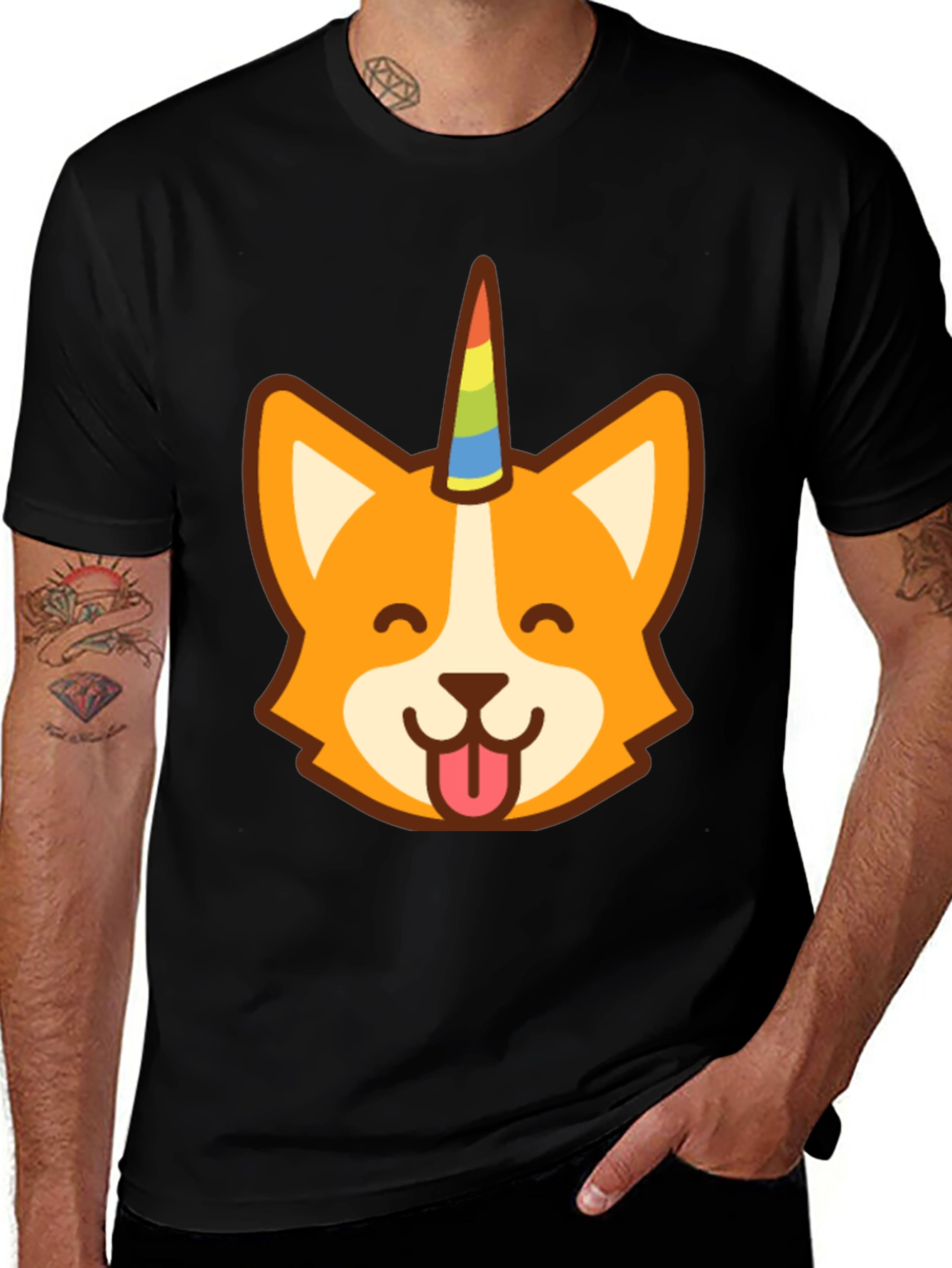 Variant 30 of Unicorn Corgi Graphic Tee - Men's Black T-Shirt