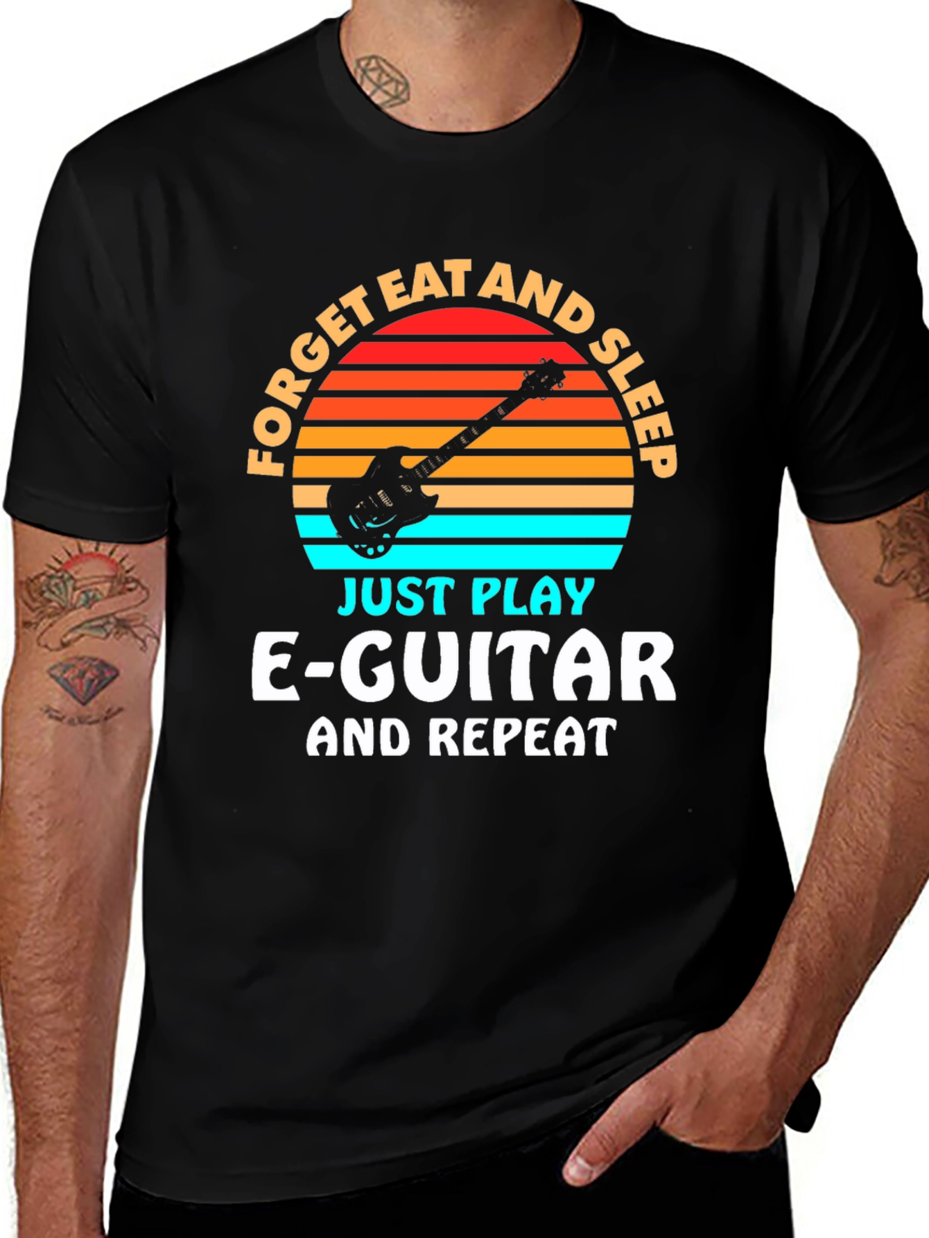 Variant 5 of Forget Eat And Sleep, Just Play E-Guitar T-Shirt
