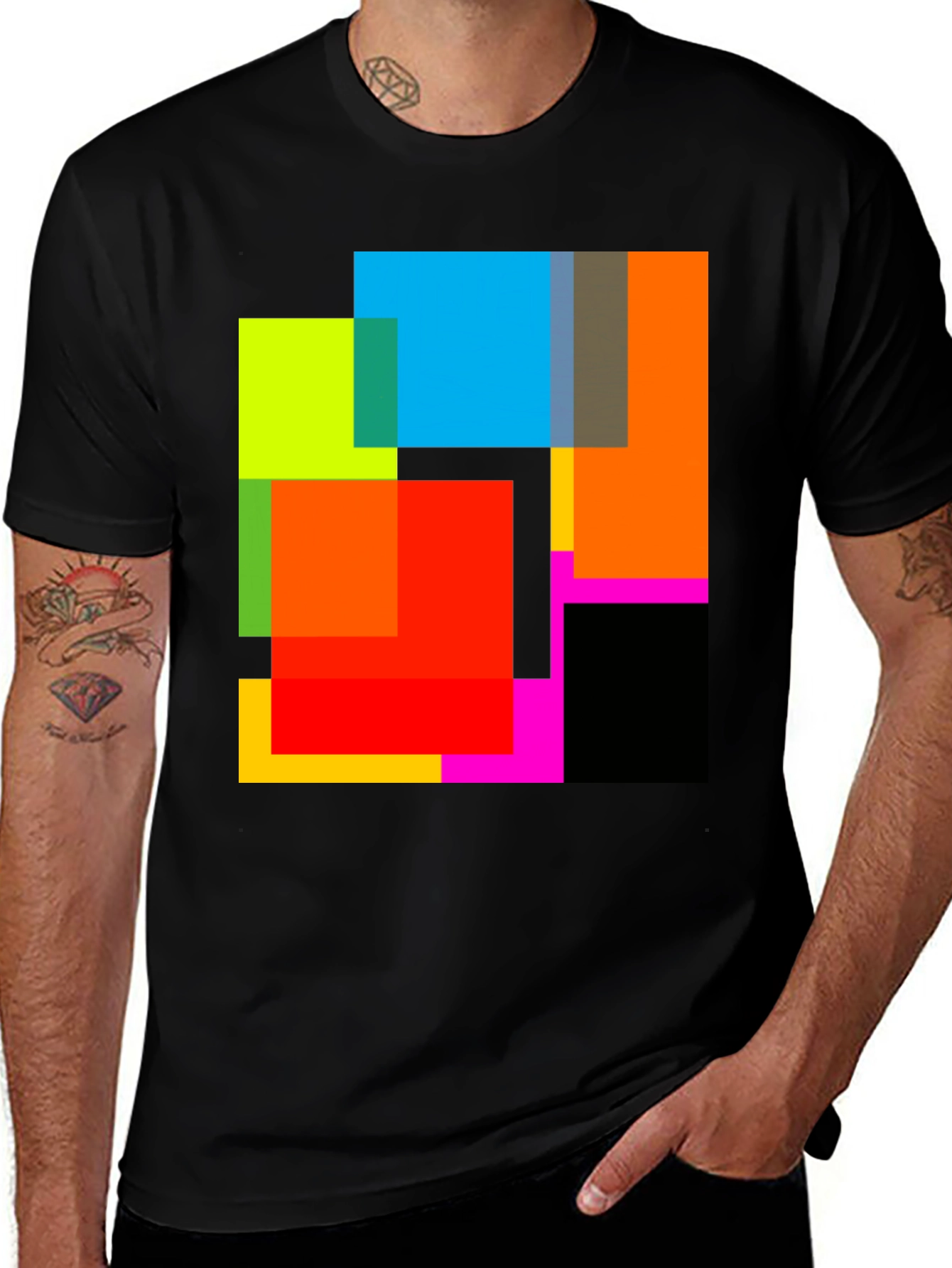 Variant 28 of Abstract Geometric Square Pattern Black T-Shirt
