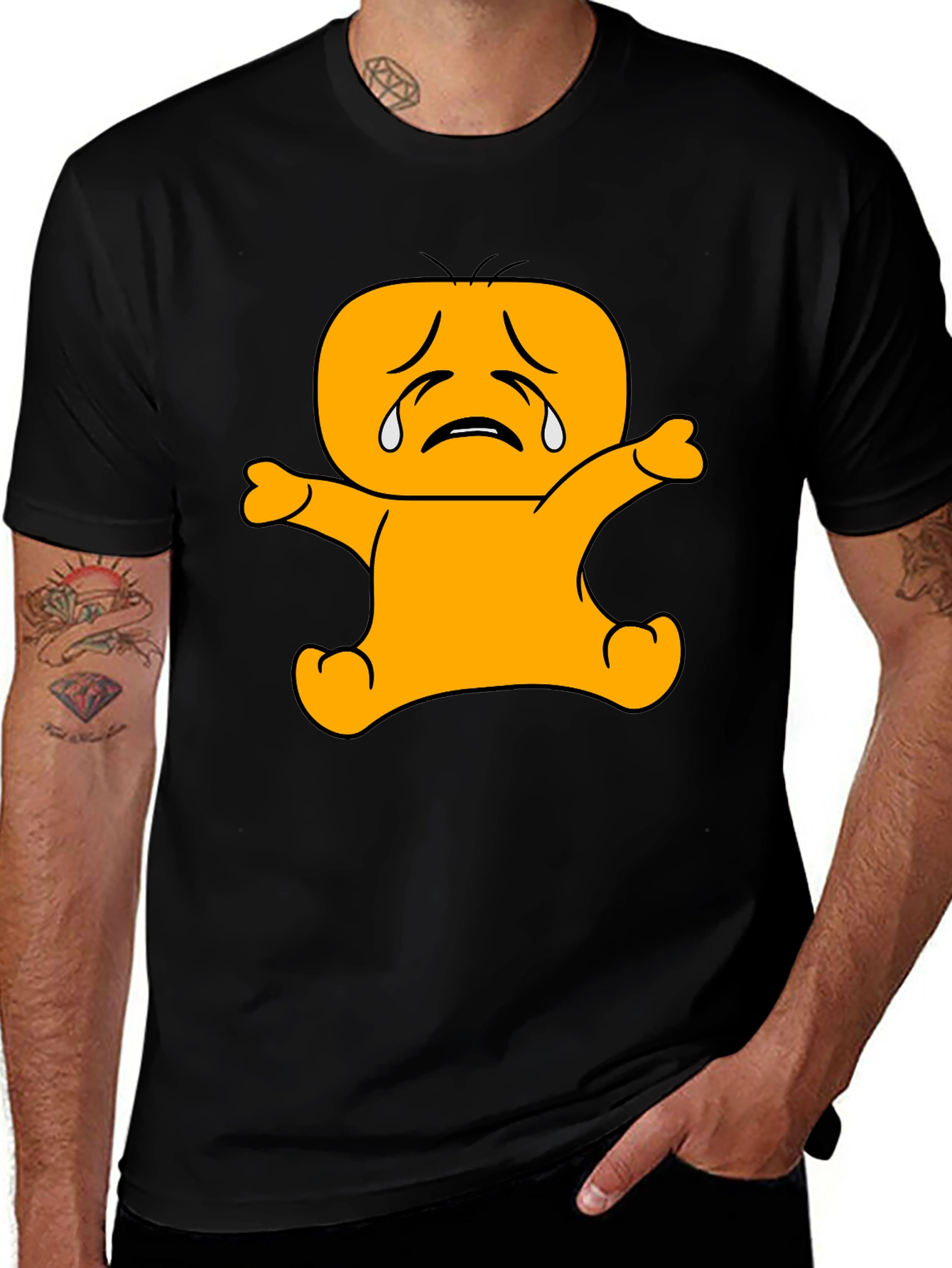 Sad Orange Character Graphic Black T-Shirt