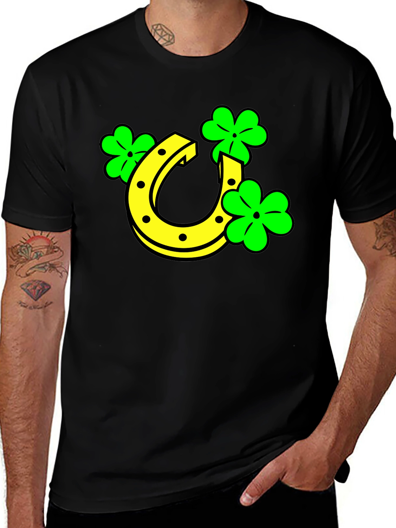 Black Lucky Horseshoe & Clover Black T-Shirt main image
