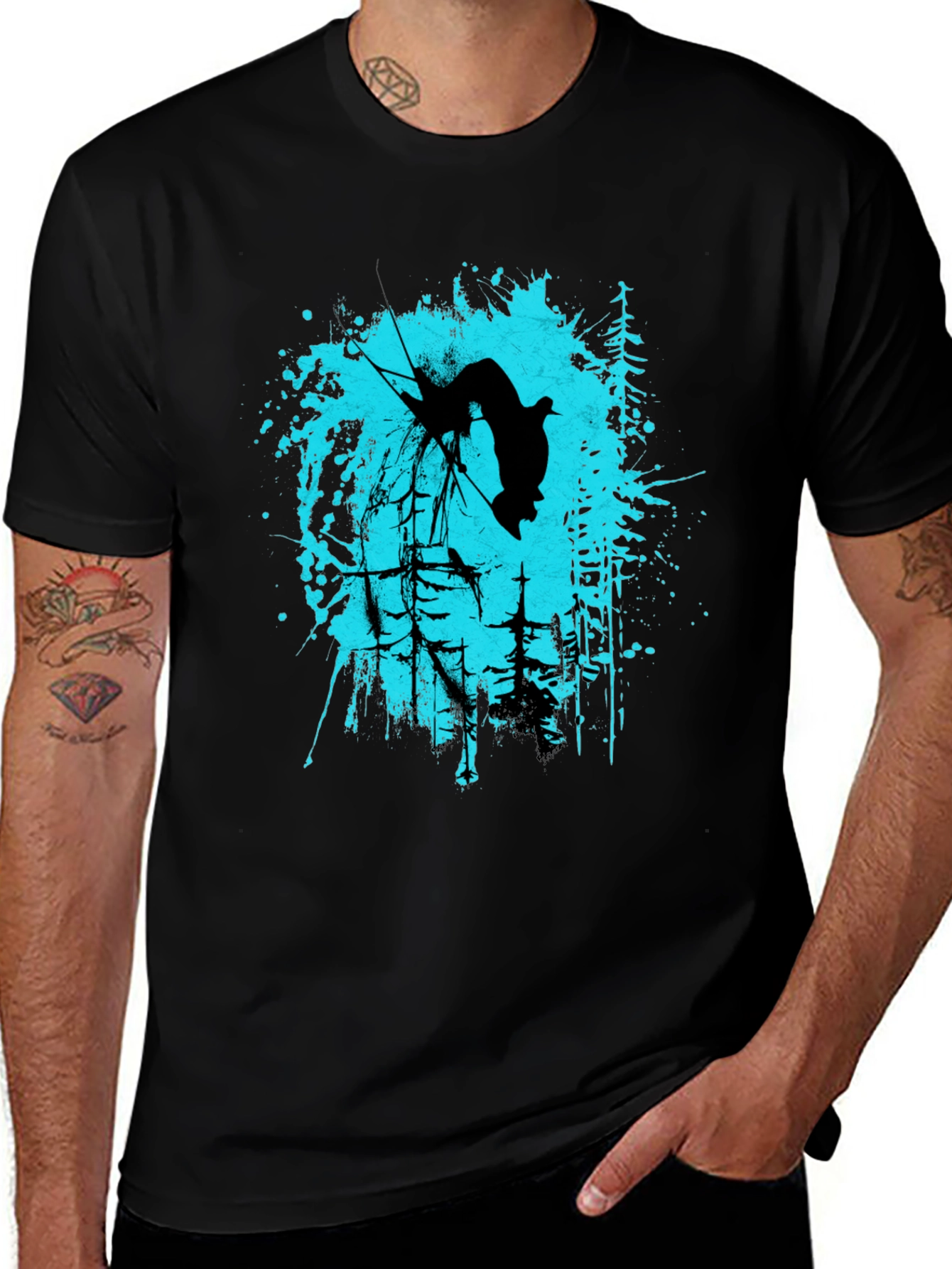Variant 4 of Black T-Shirt with Skier Graphic Design