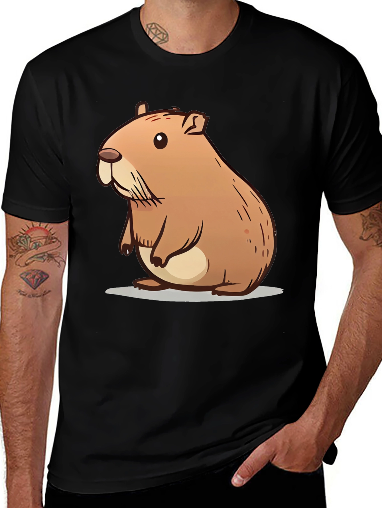 Variant 24 of Cute Cartoon Beaver Black T-Shirt