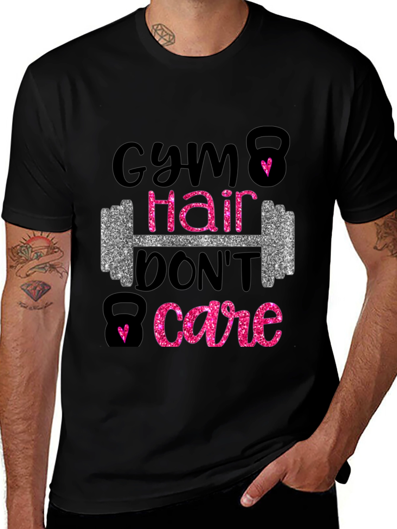 Gym Hair Don't Care Black T-Shirt Workout Fitness