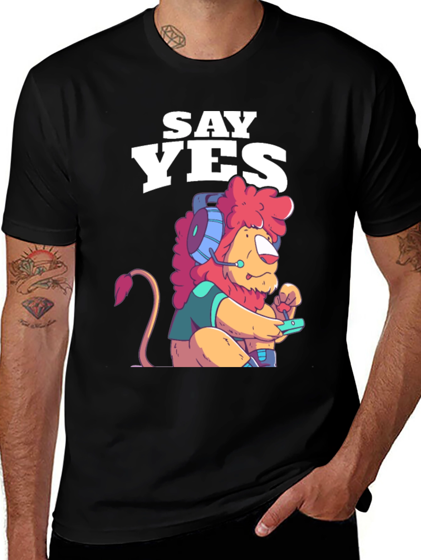 Variant 30 of Say Yes Lion Gamer Graphic Tee - Black