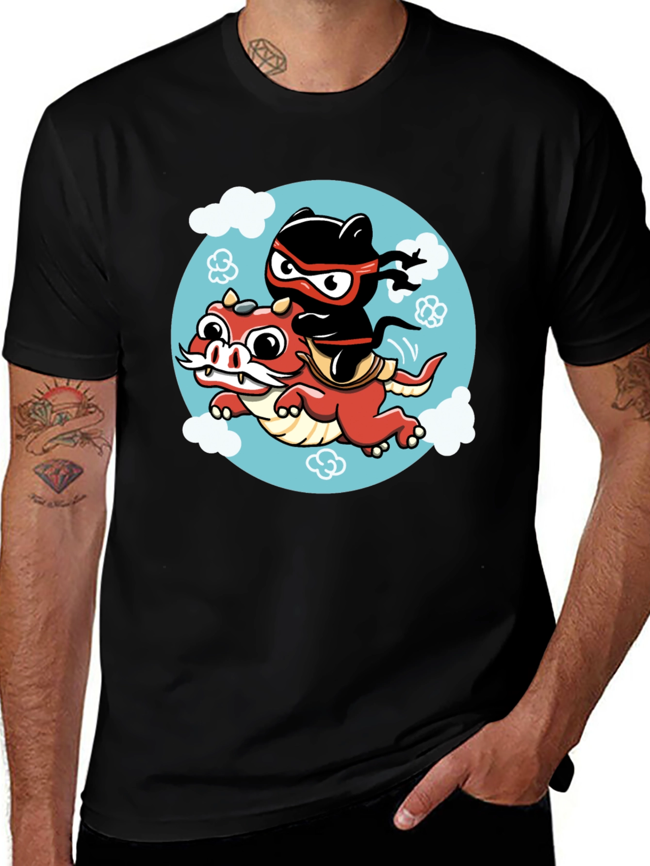 Variant 14 of Ninja Cat Riding Dragon Graphic Tee