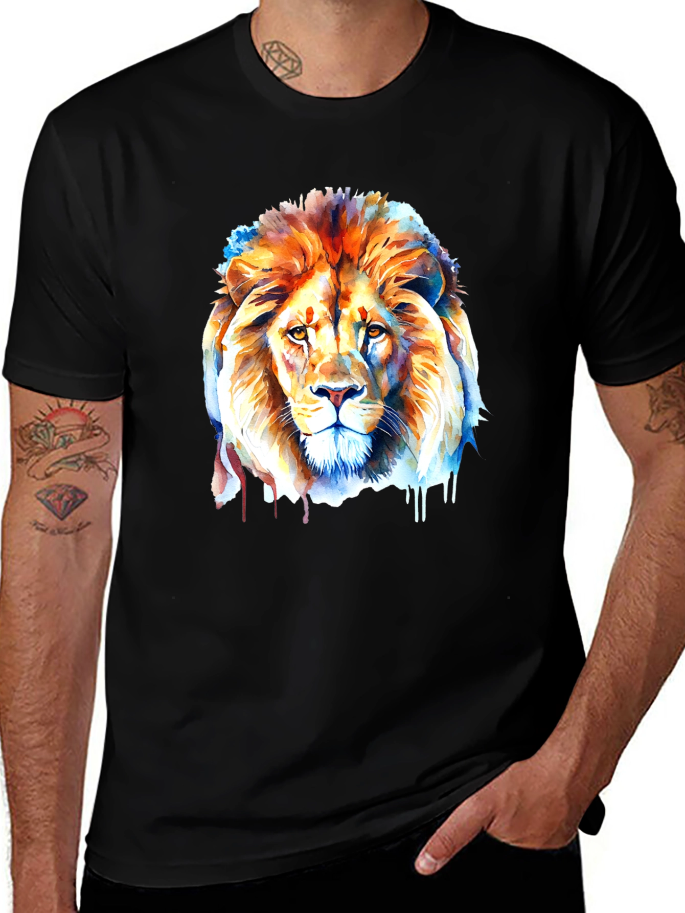 Variant 10 of Watercolor Lion Graphic Tee - Vivid Animal Print Shirt