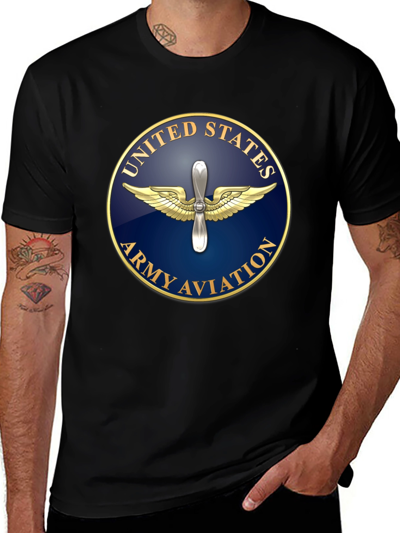 Army Aviation T-Shirt: United States Emblem Black Tee