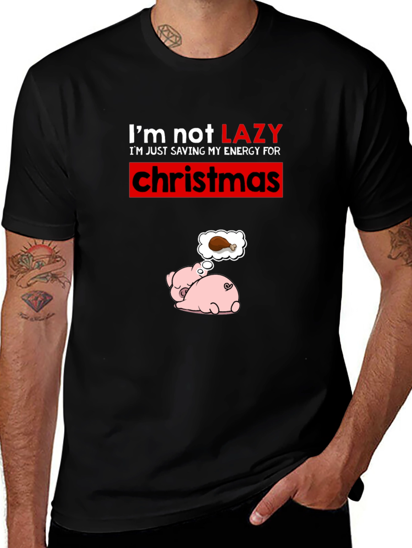 Variant 9 of Funny Christmas Pig T-Shirt - Lazy Energy Saving