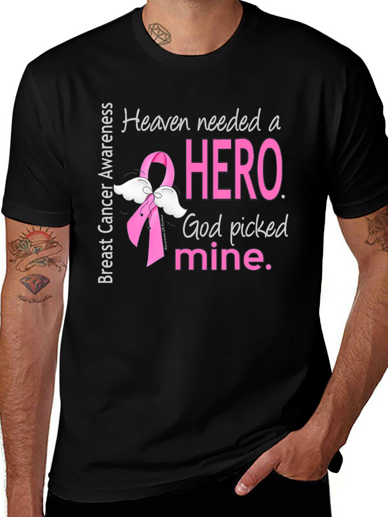 Variant 21 of Breast Cancer Awareness T-Shirt - Heaven Needed a Hero