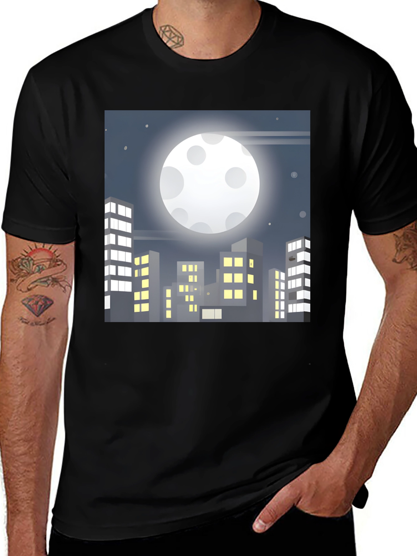 Variant 16 of Cityscape Moon Graphic Tee - Men's Black T-Shirt