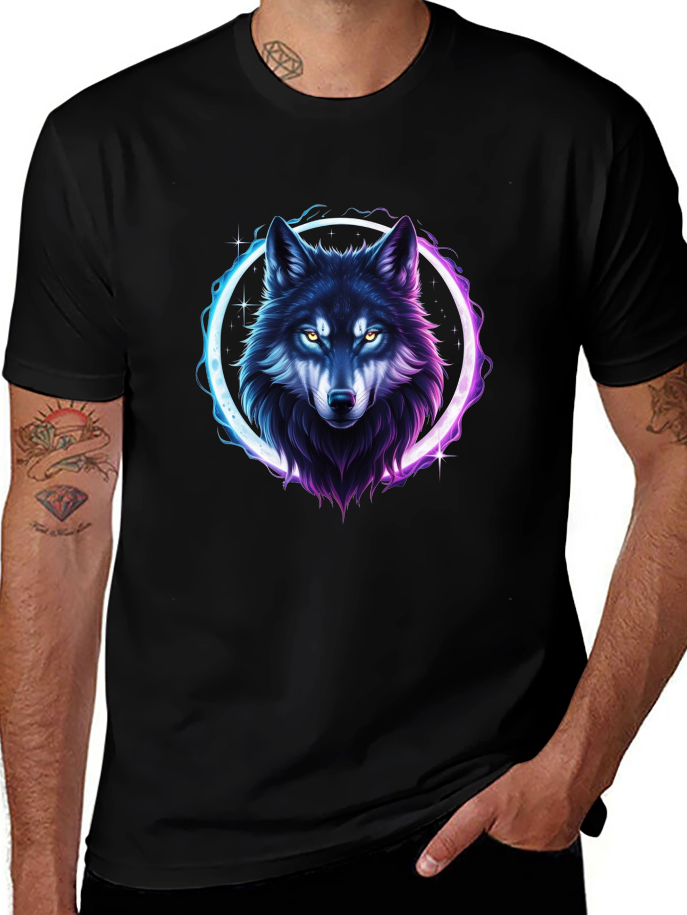Neon Wolf Graphic Tee - Stylish Black T-Shirt