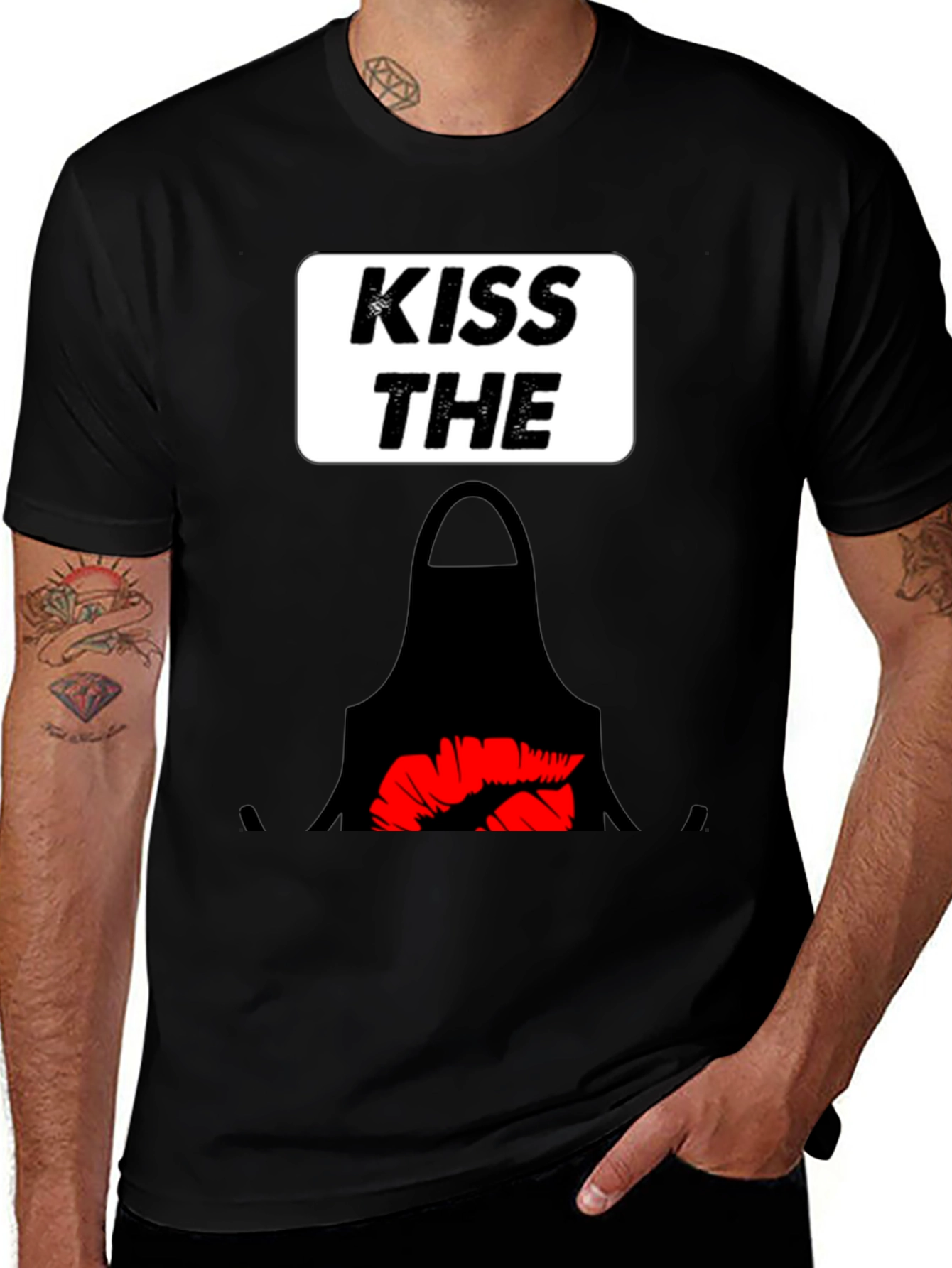 Kiss the Cook Apron Black Graphic T-Shirt