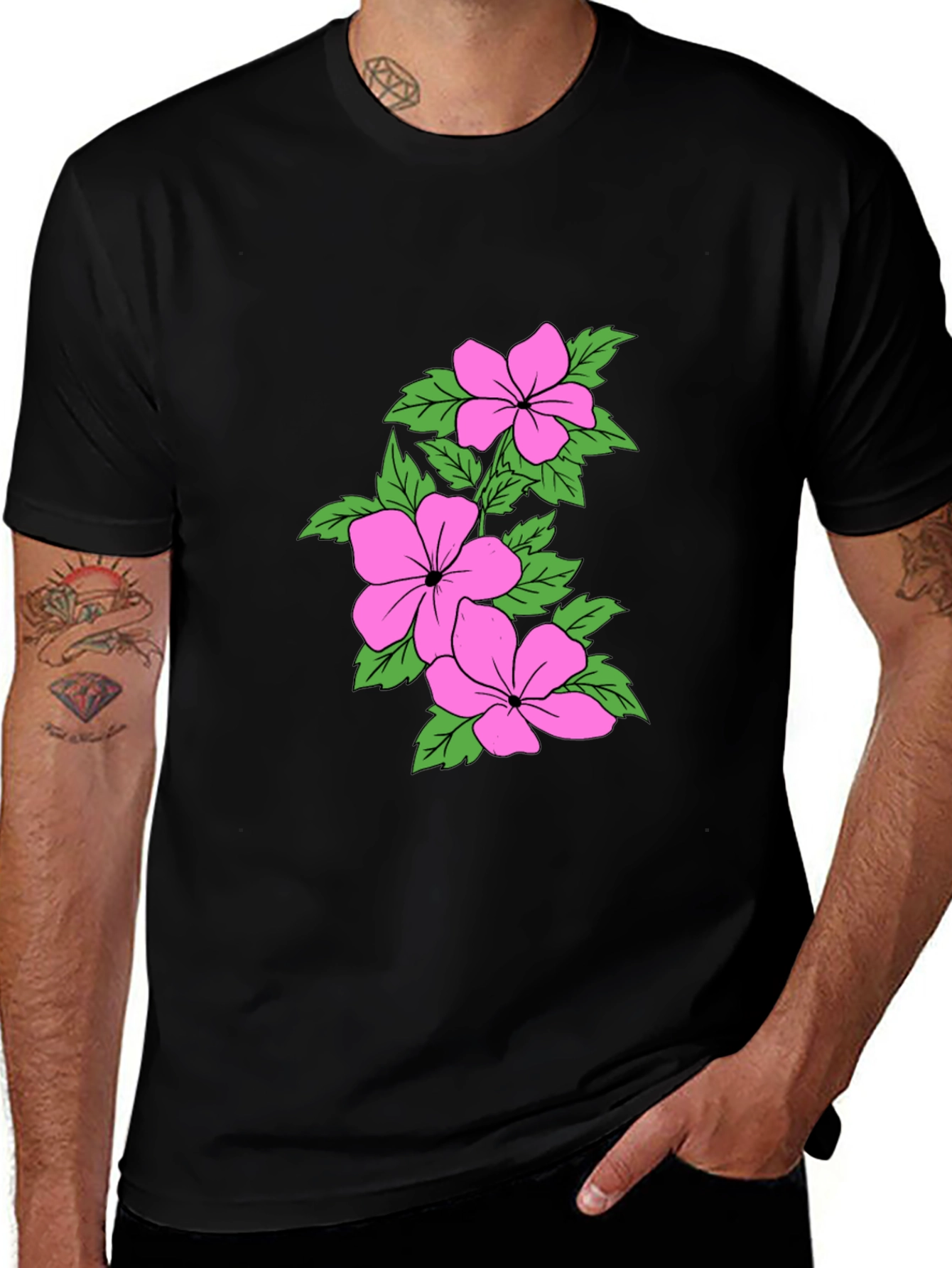 Floral Print Black T-Shirt - Casual Comfort