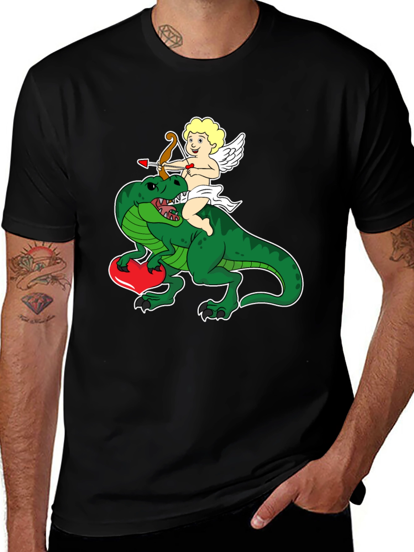 Variant 11 of Cupid Riding Dinosaur T-Shirt - Valentine's Day Love Tee