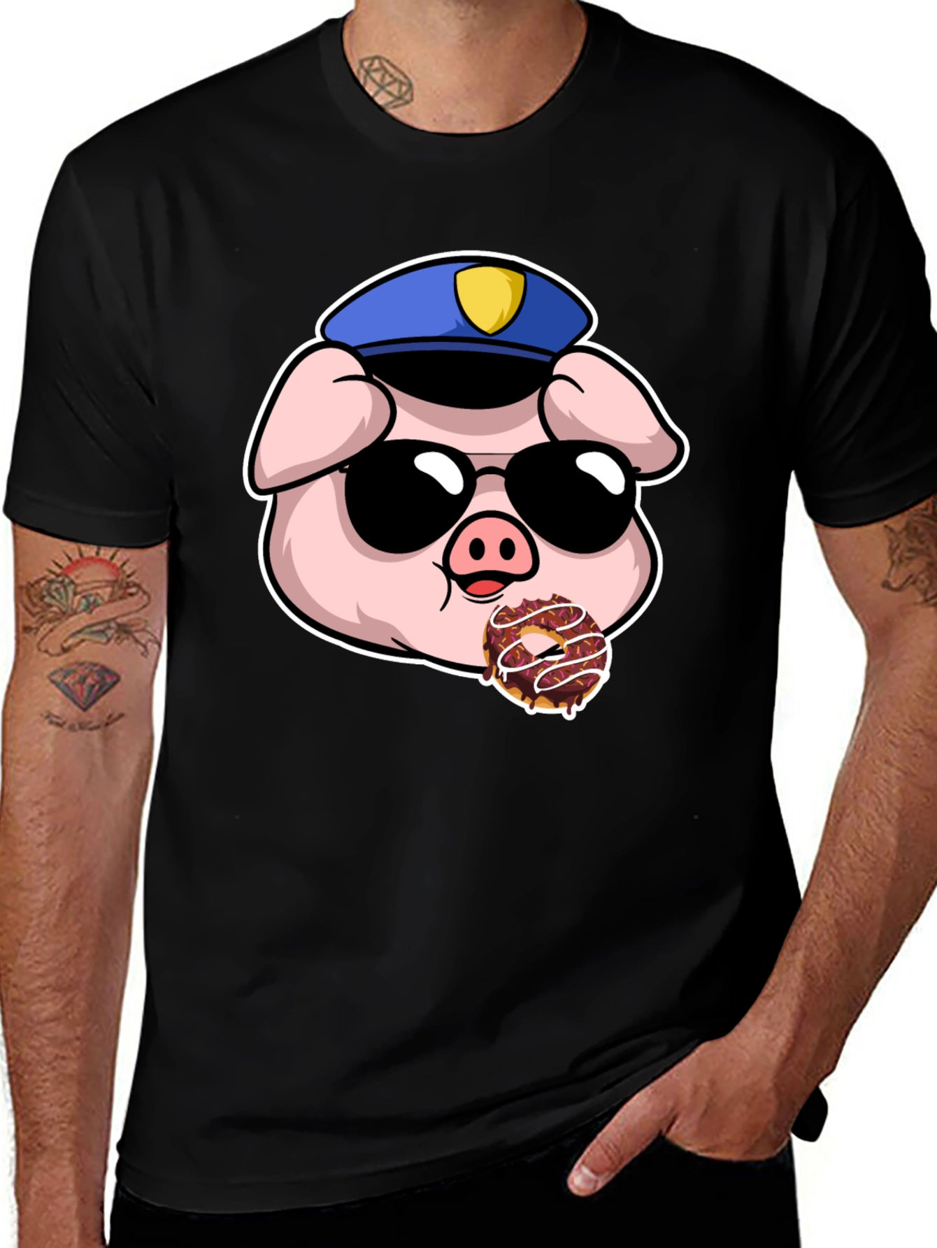 Variant 4 of Funny Pig Cop Donut T-Shirt