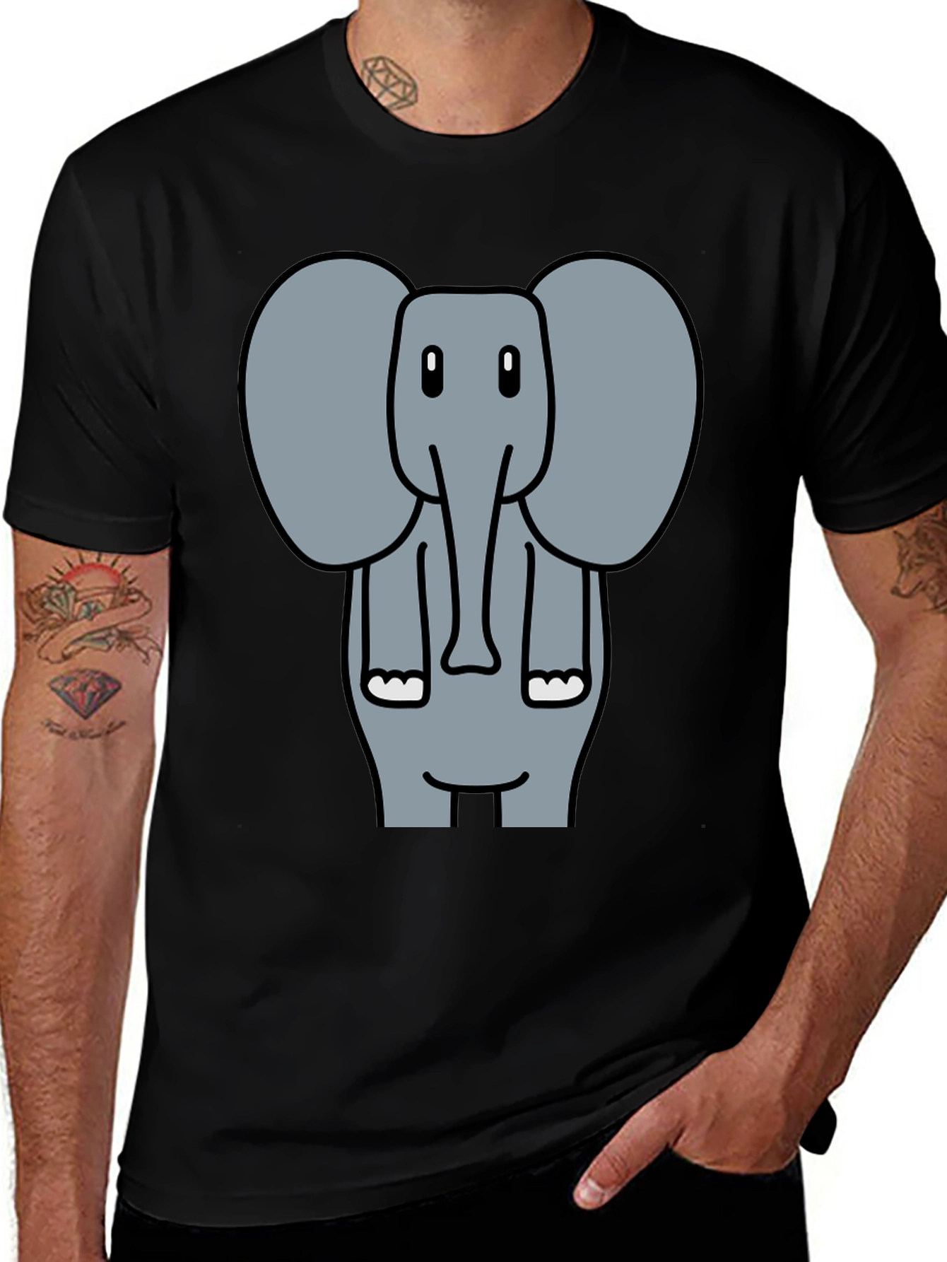 Variant 17 of Elephant Cartoon Graphic Print Black T-Shirt