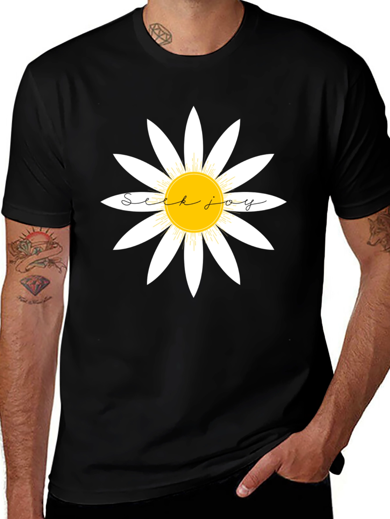 Variant 13 of Seek Joy Daisy Graphic Tee - Classic Black T-Shirt