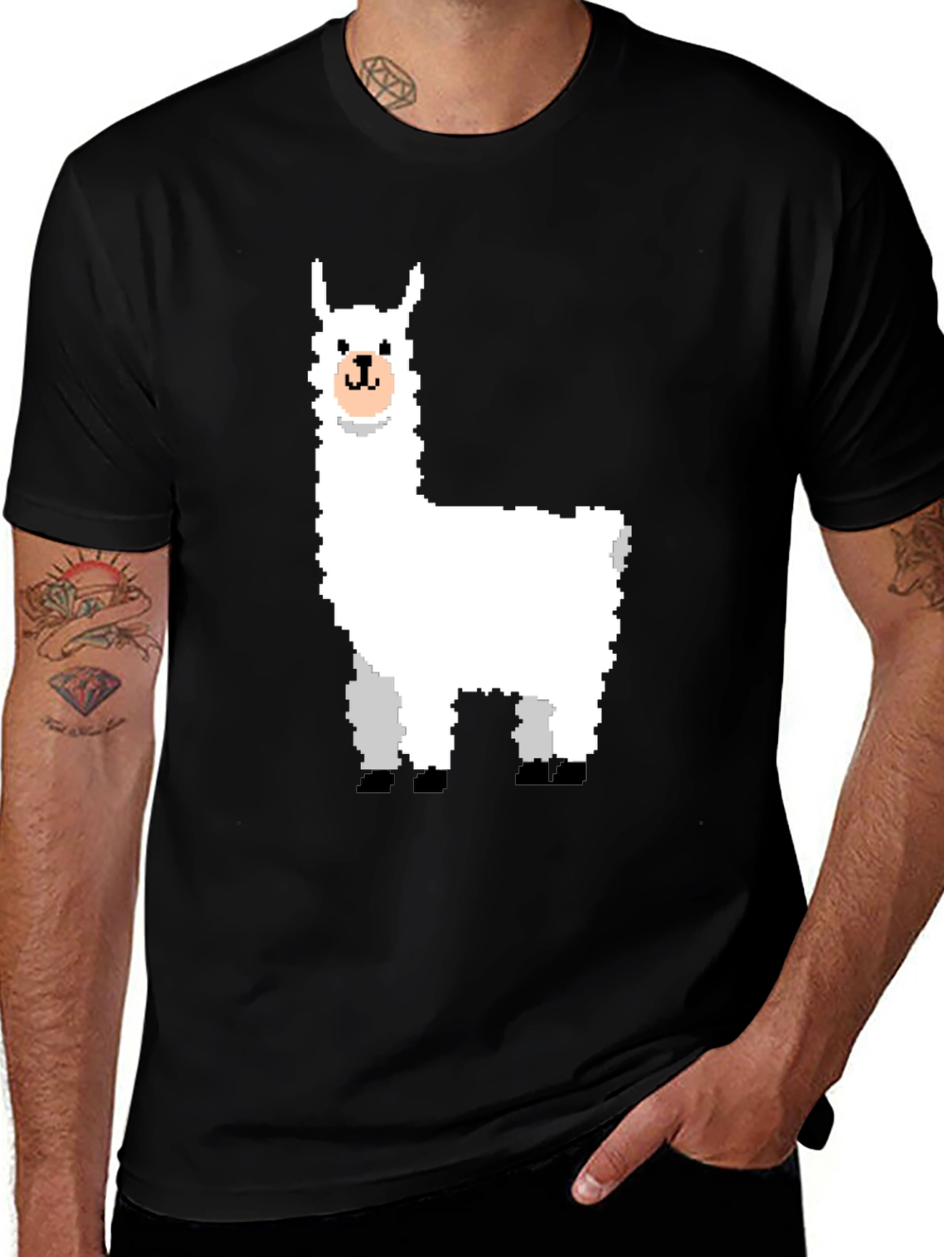 Variant 24 of Pixel Llama Graphic T-Shirt - Trendy Black Tee