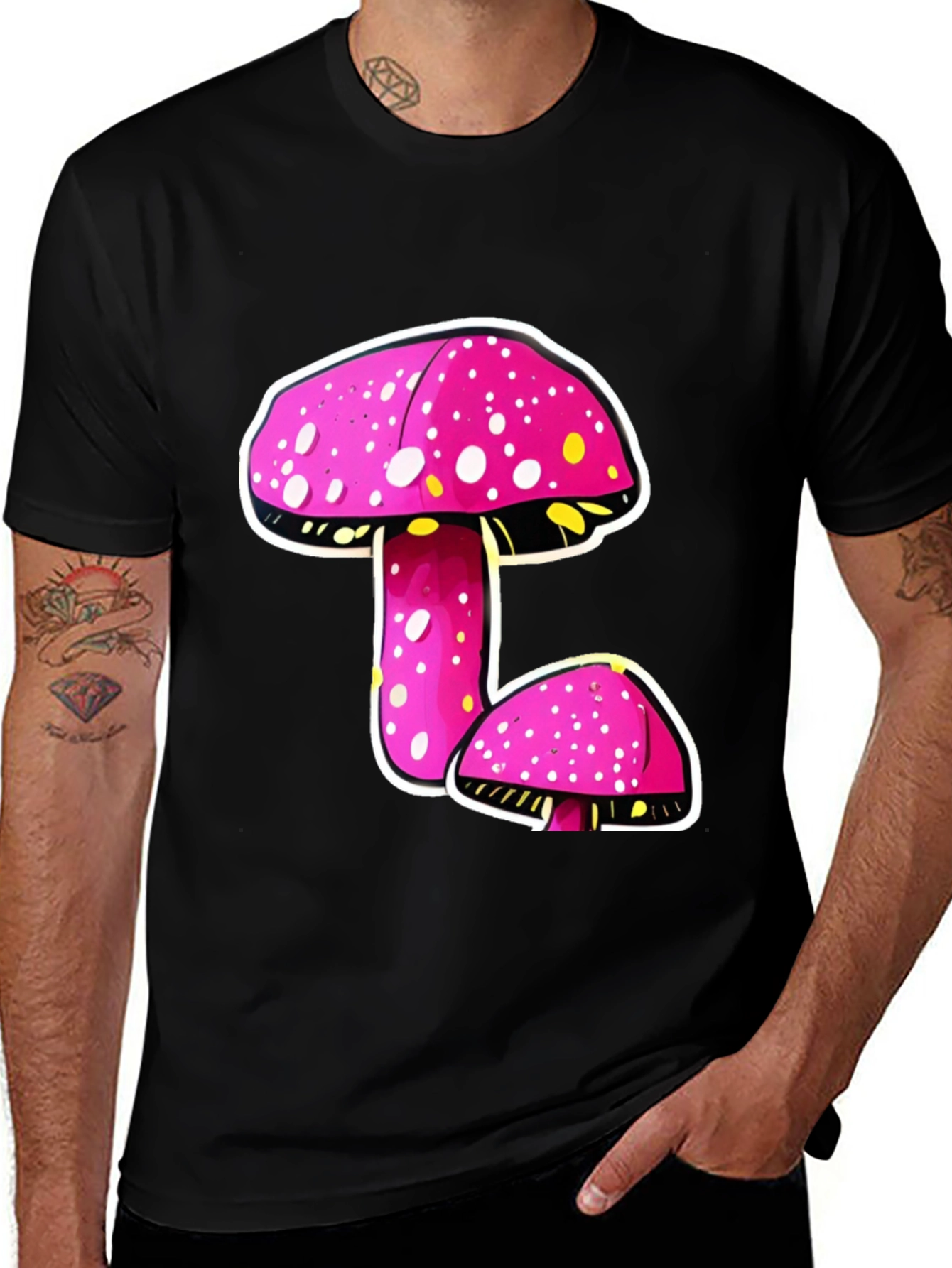 Variant 21 of Funky Mushroom Graphic Tee - Black
