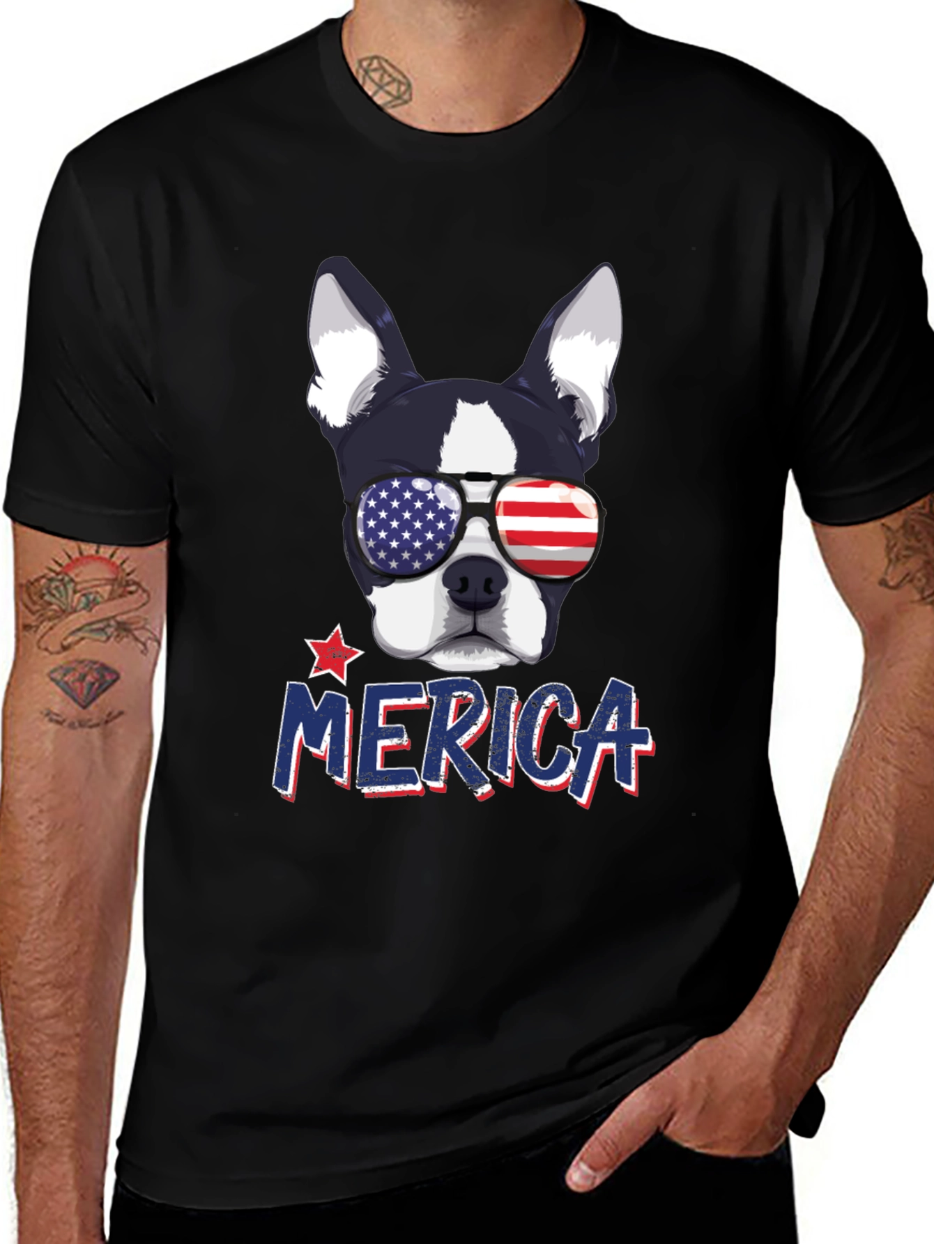 Variant 6 of Patriotic Dog T-Shirt -  'Merica USA Flag Sunglasses