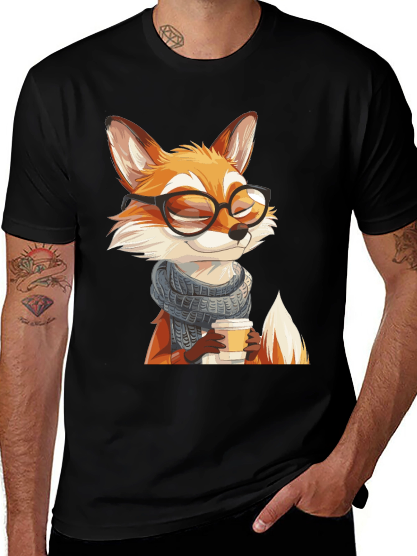 Variant 15 of Fox with Glasses Black T-Shirt