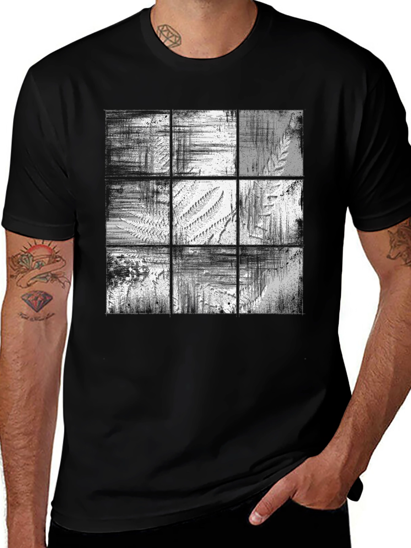 Variant 4 of Grunge Fern Graphic Black T-Shirt